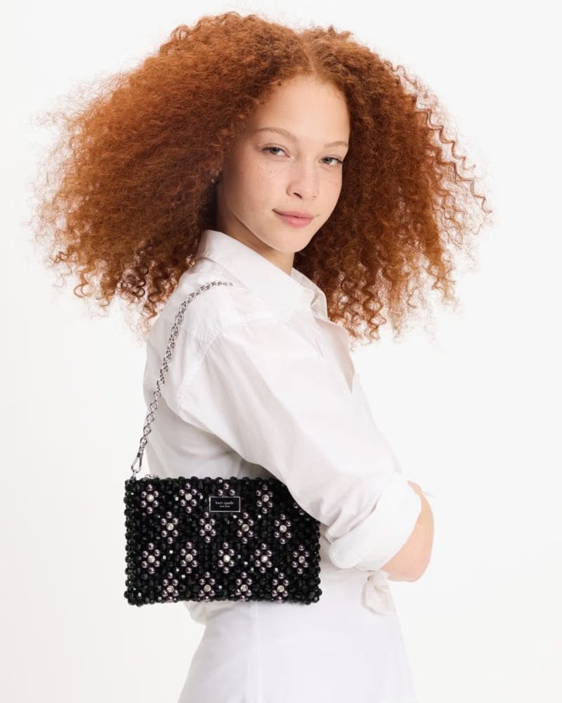Purl Flower Beaded Mini Shoulder Bag