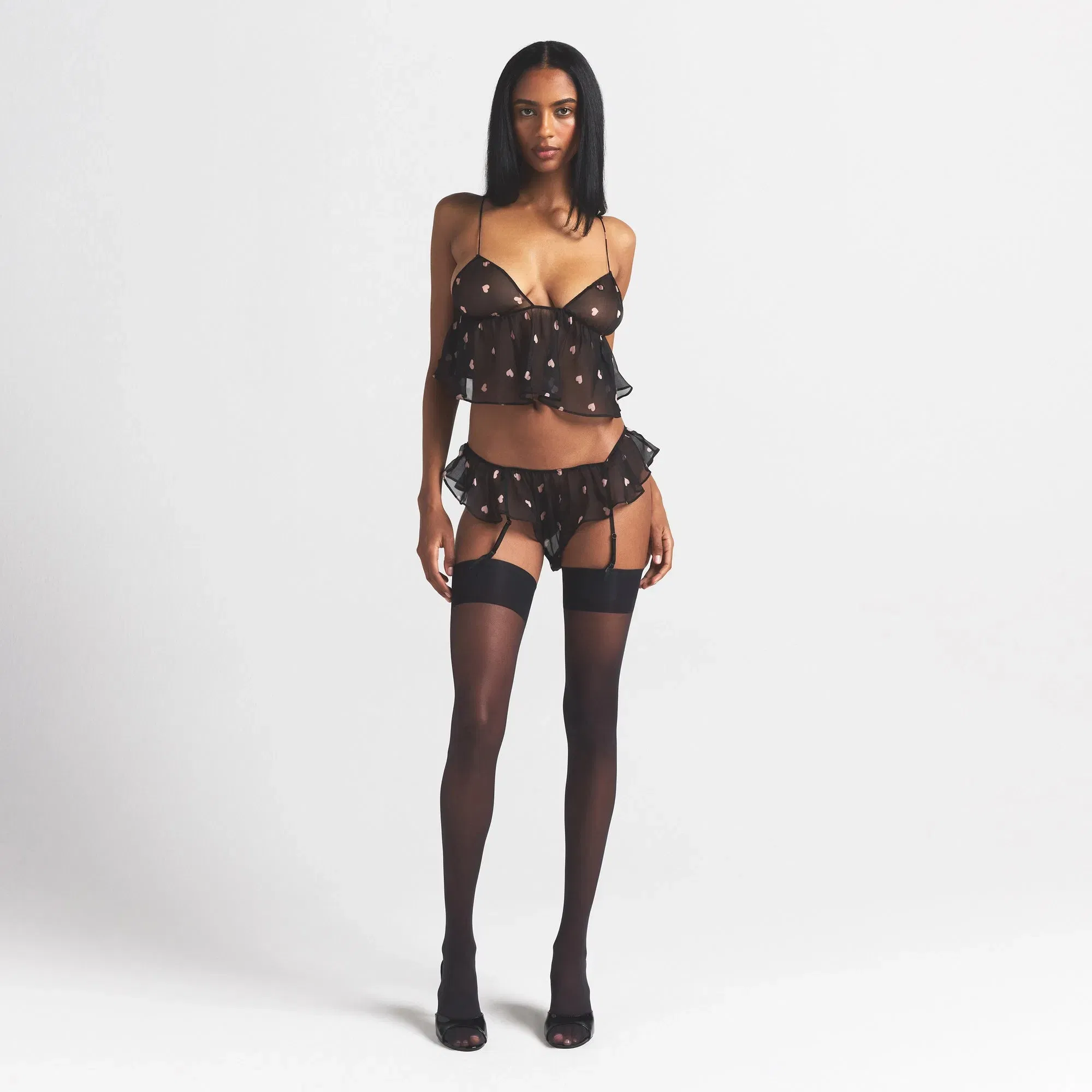 Skims Romance Babydoll Top and Garter Hipster Set