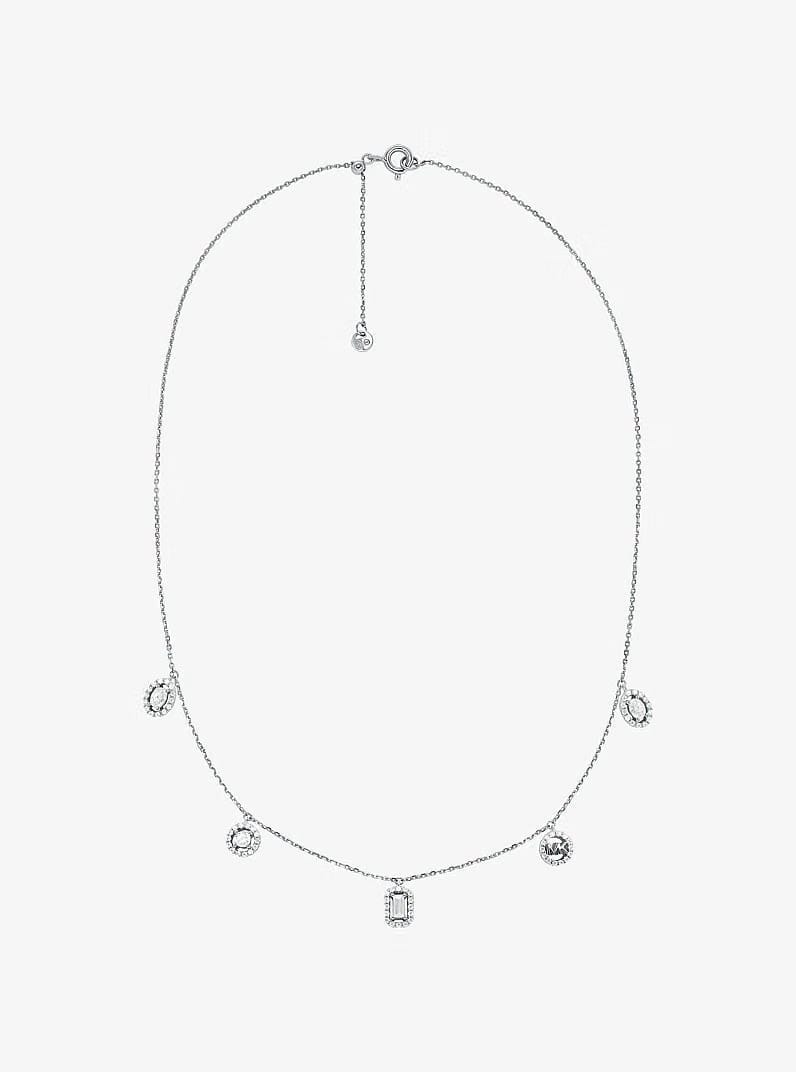 Precious Metal-Plated Sterling Silver Pavé Mixed Charms Necklace