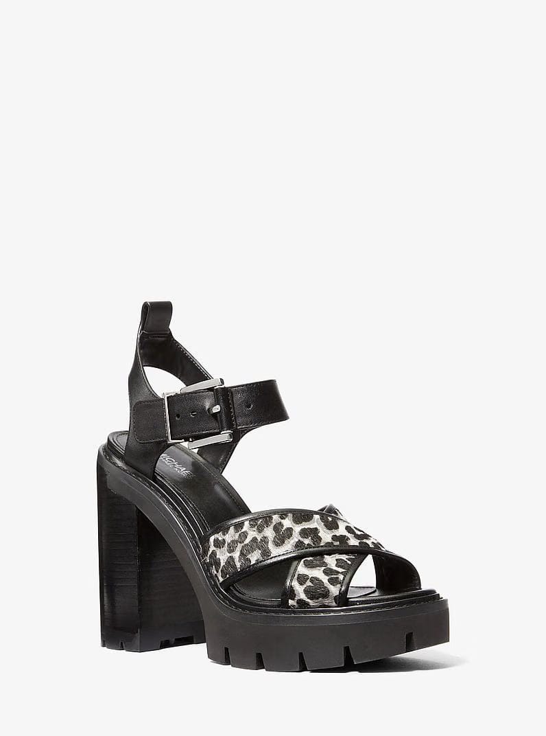Colby Leopard Print Calf Hair Lug Platform Sandal