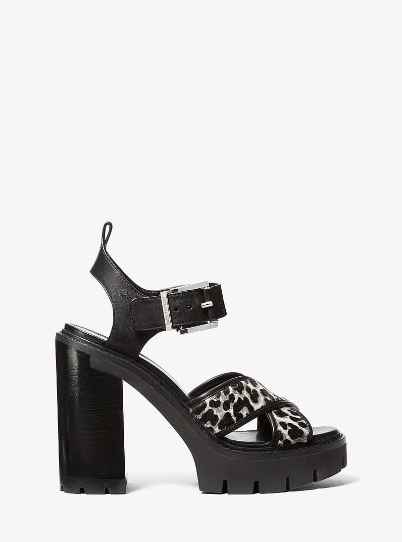 Colby Leopard Print Calf Hair Lug Platform Sandal