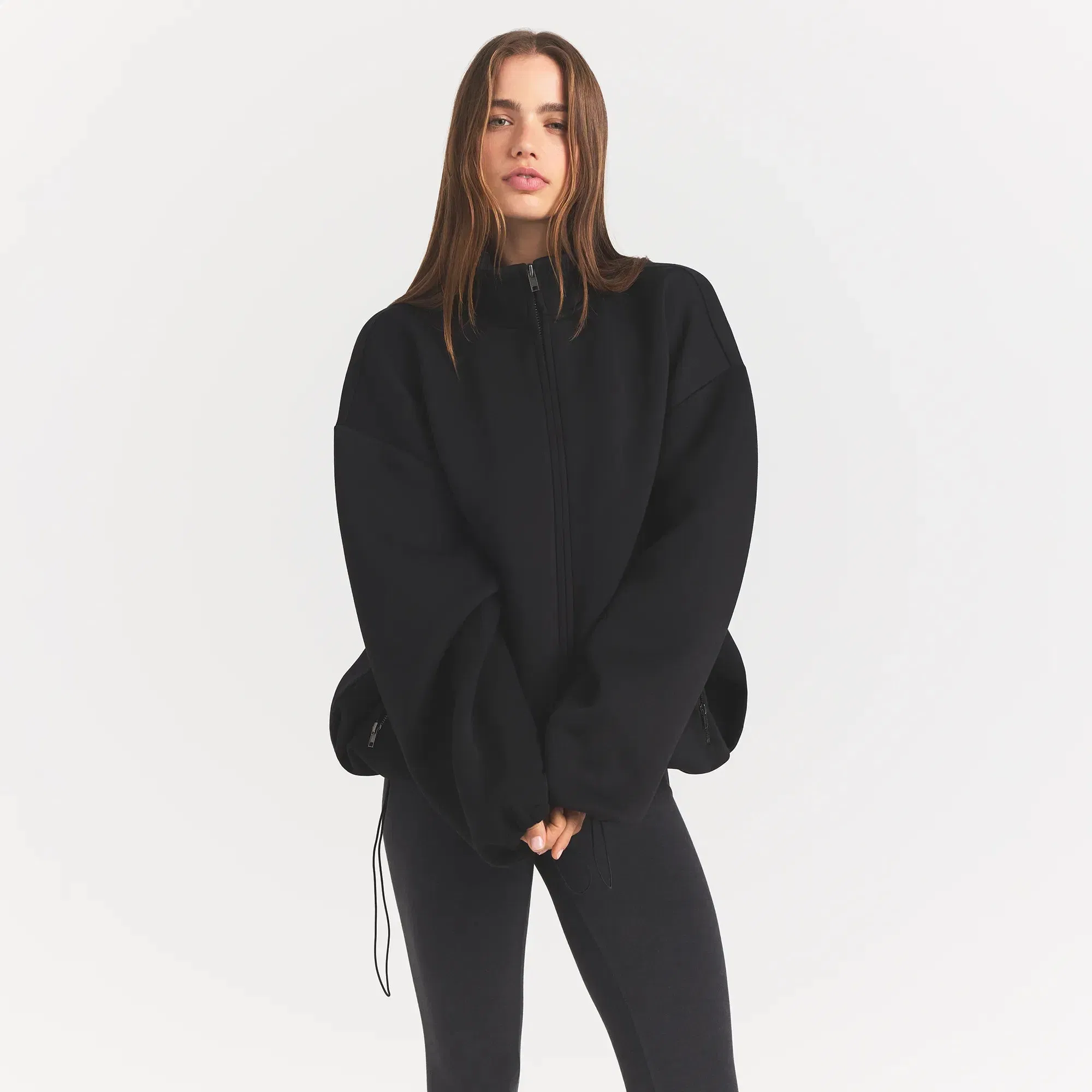 Neoprene Outerwear Oversized Mock Neck Jacket