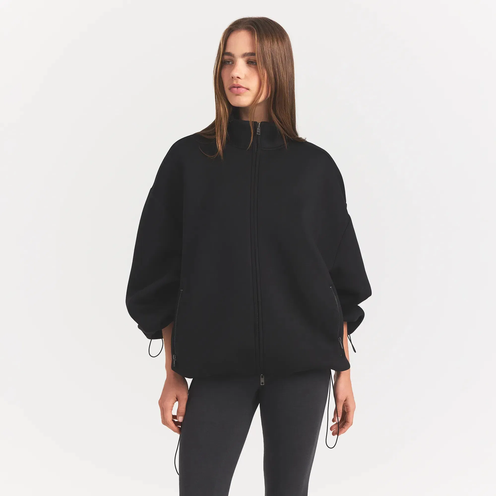 Neoprene Outerwear Oversized Mock Neck Jacket