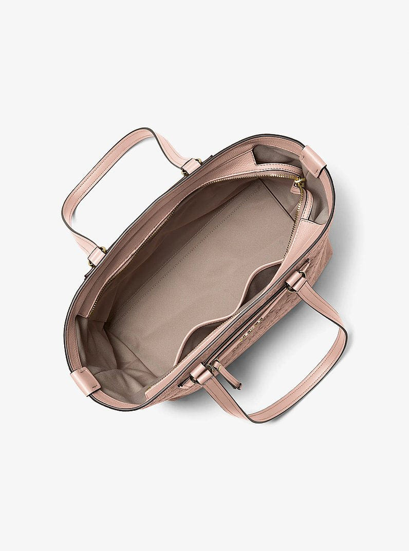Jet Set Travel Medium Logo Embossed Leather Tote Bag
