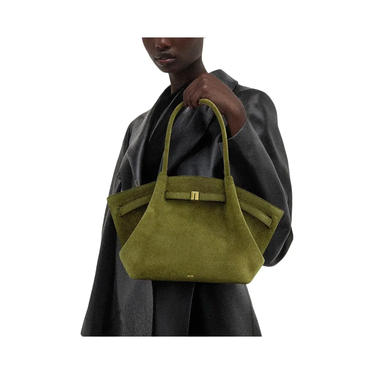 JW PEI Hana Medium Faux Suede Tote Bag Dark Olive