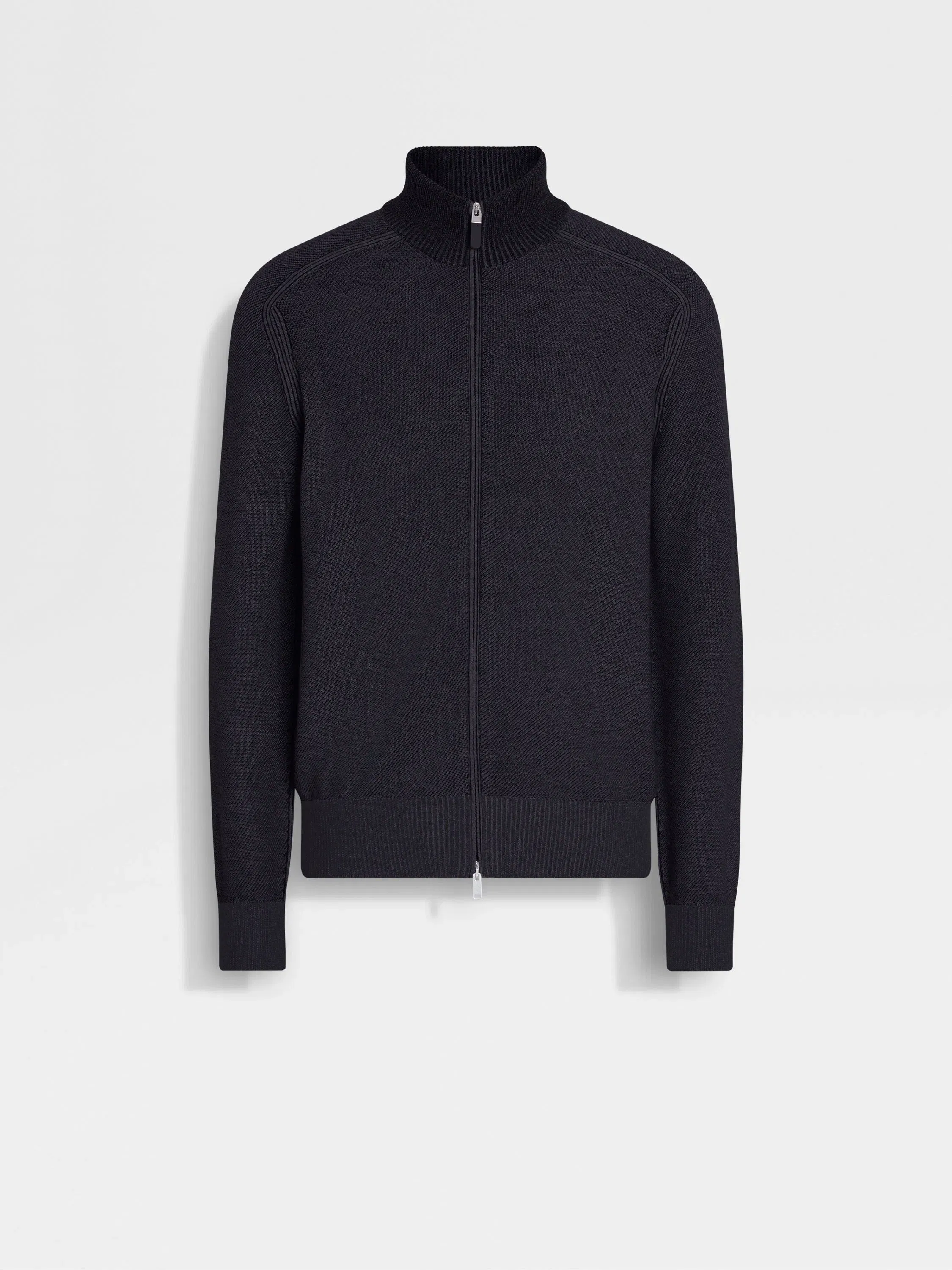 Zegna Navy Blue Mlange Cashseta Full Zip Cardigan