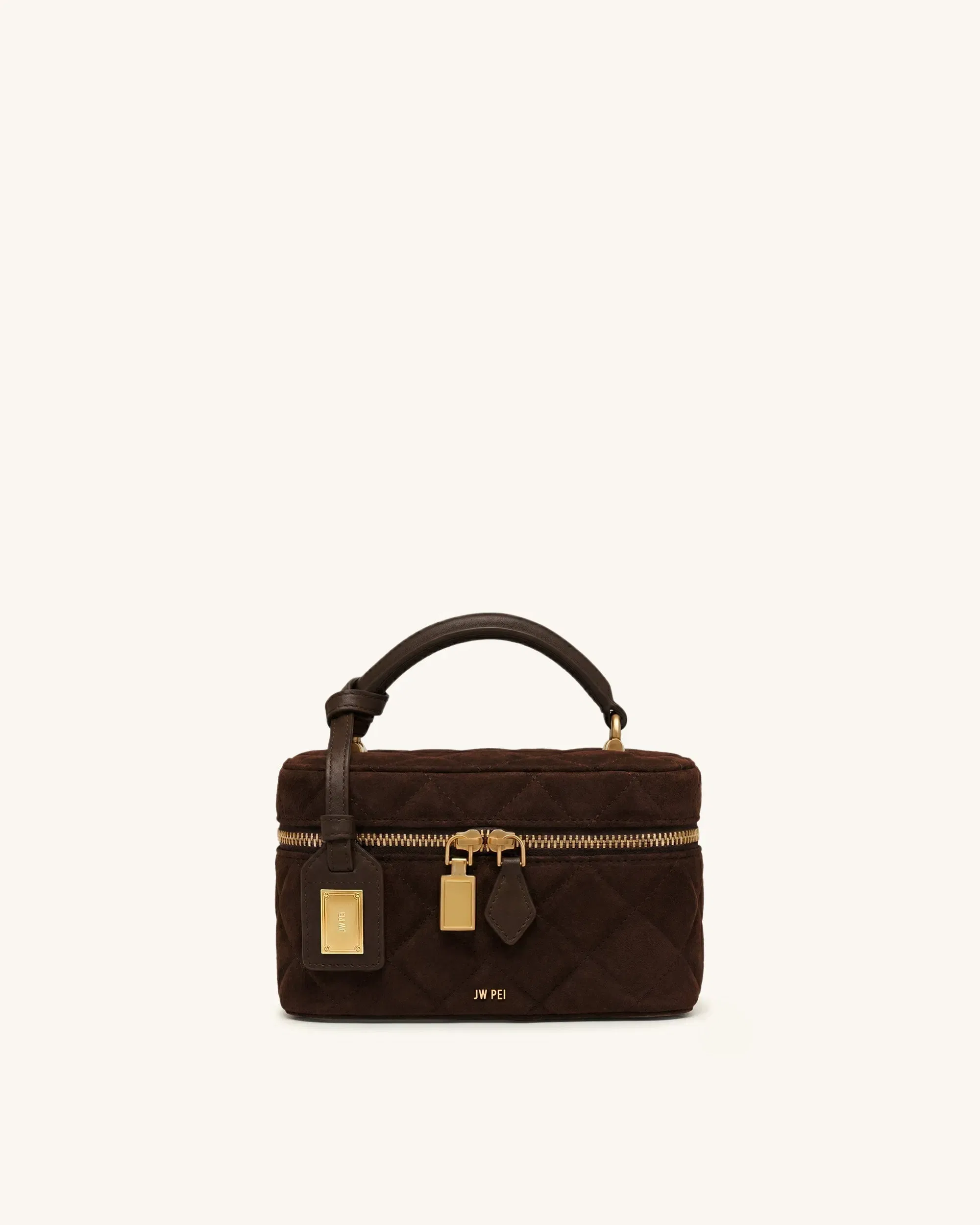 Jw Pei Cleo Faux Suede Box Shape Top Handle Bag Dark Chocolate Brown