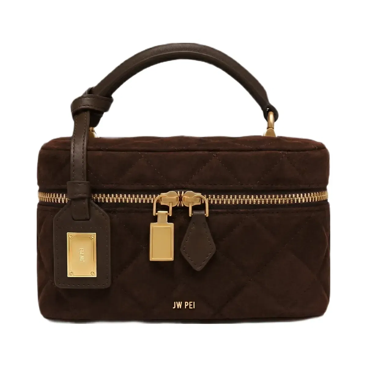 Jw Pei Cleo Faux Suede Box Shape Top Handle Bag Dark Chocolate Brown
