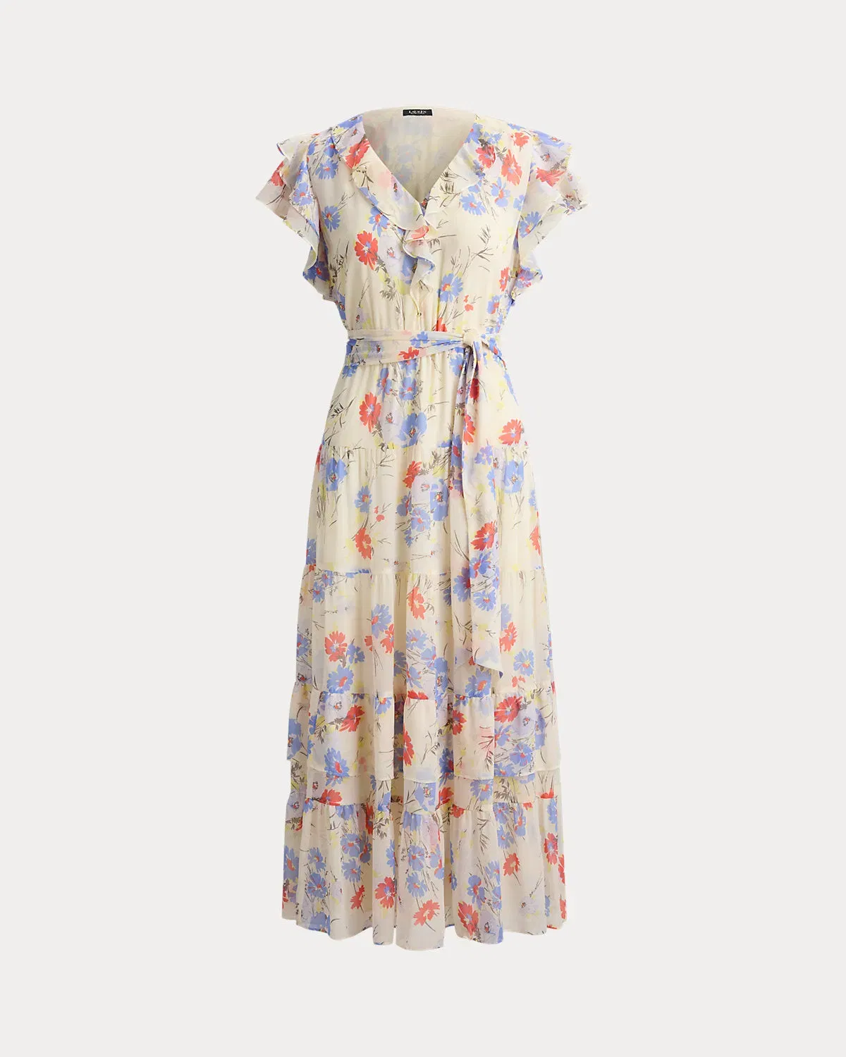 Ralph Lauren Floral Belted Georgette Tiered Dress