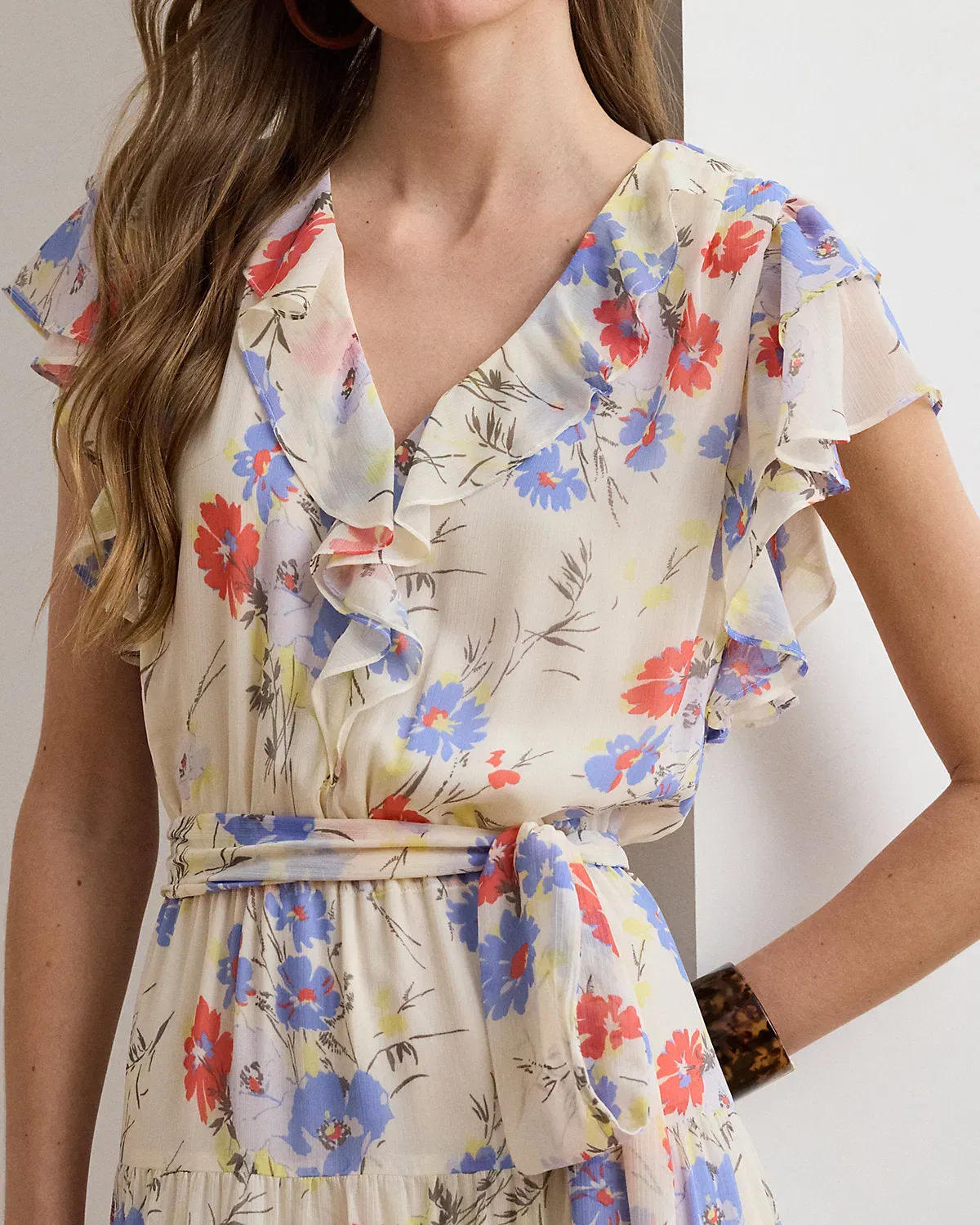 Ralph Lauren Floral Belted Georgette Tiered Dress