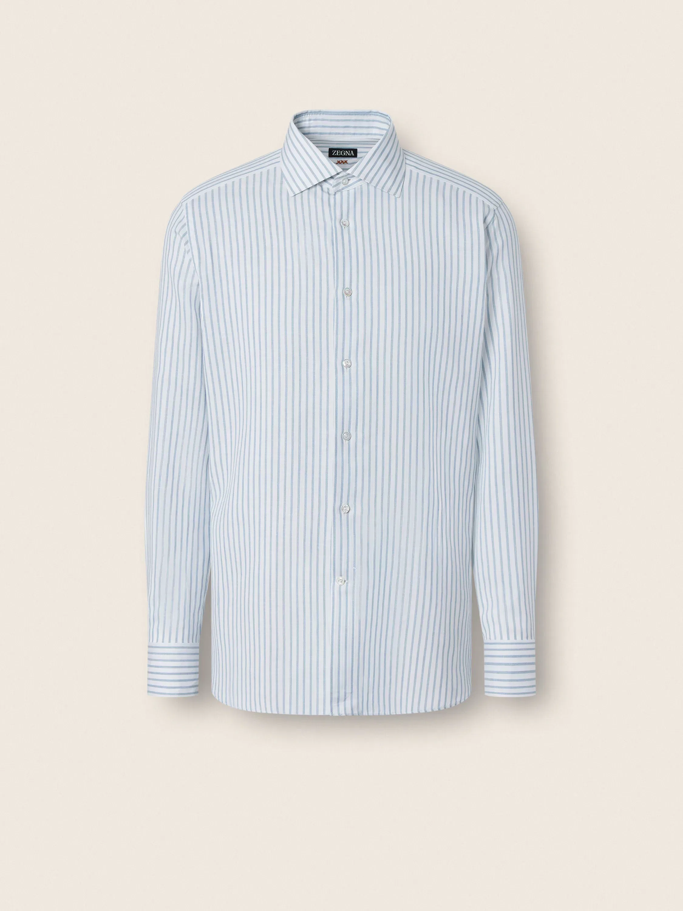 Zegna Teal Blue And White Striped Cotton Linen And Silk Shirt