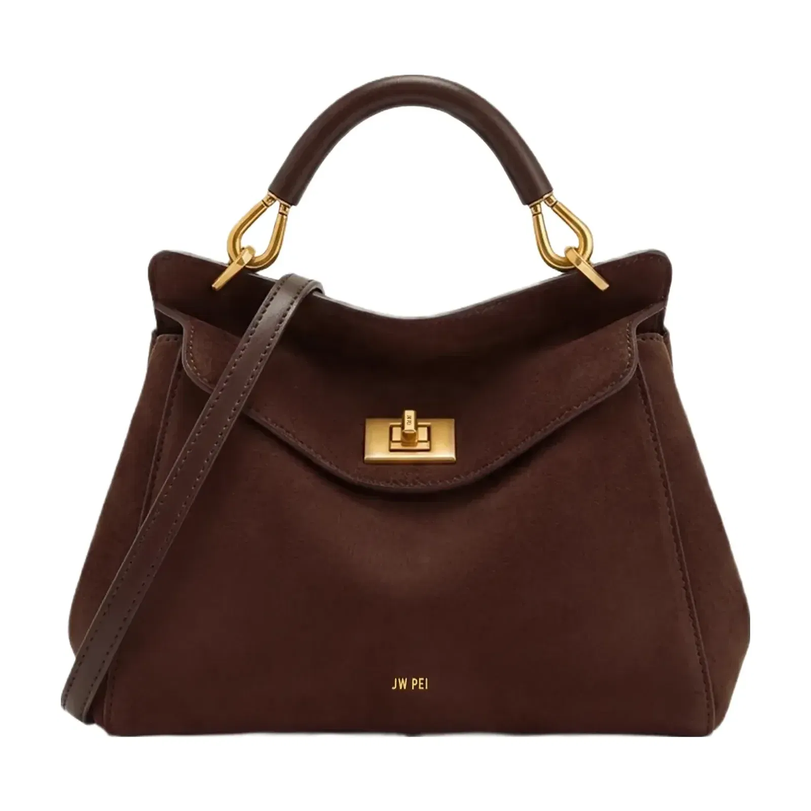 Jw Pei Lucia Classic Faux Suede Top Handle Bag Dark Brown