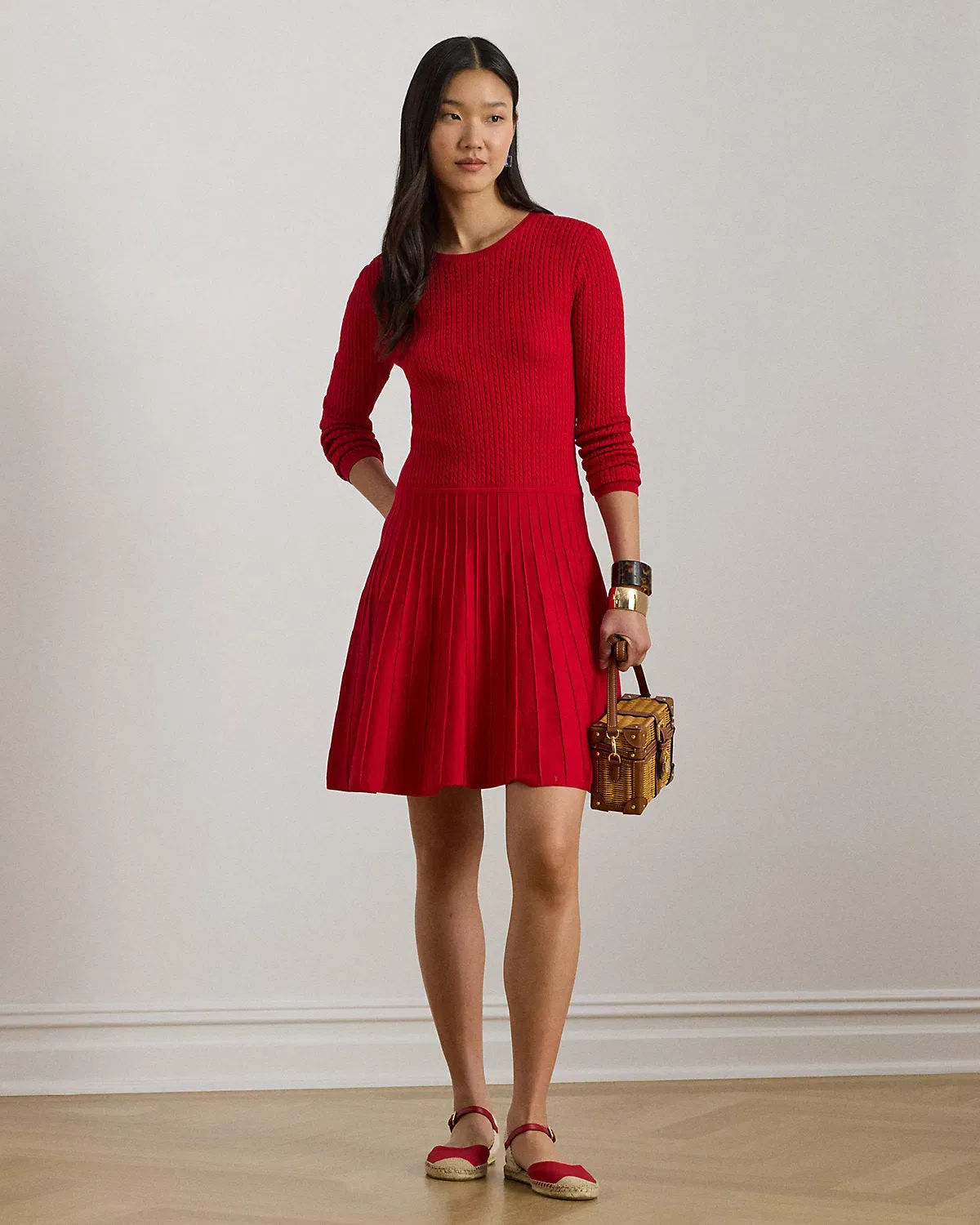 Ralph Lauren MiniCable Pleated FitandFlare Dress