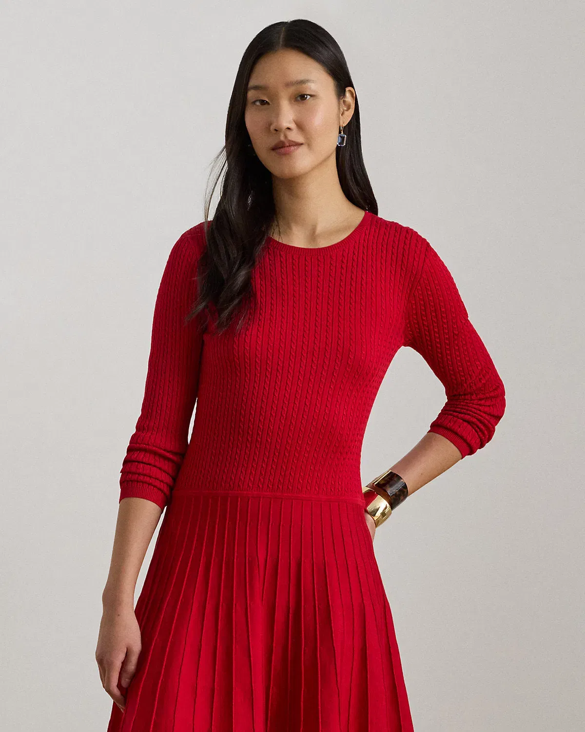 Ralph Lauren MiniCable Pleated FitandFlare Dress