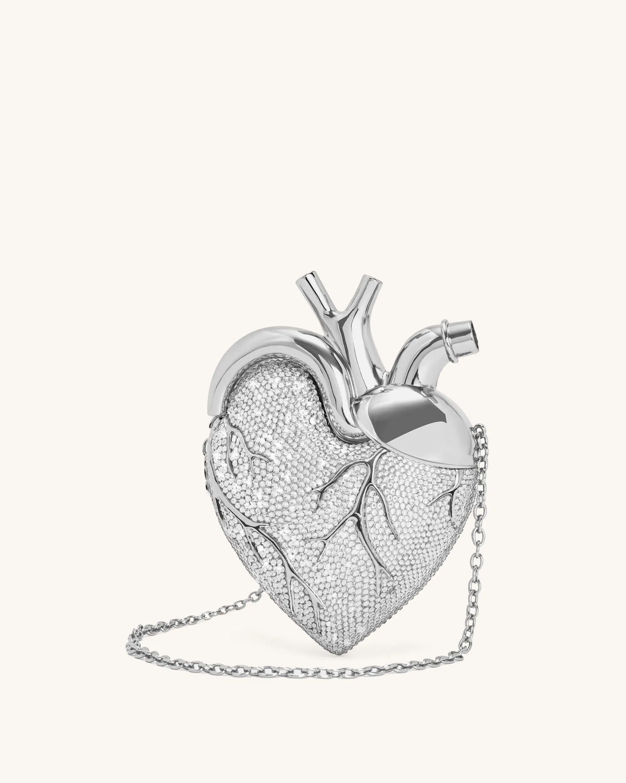 Jw Pei Maren Artificial Crystal Heart Shaped Bag Silver