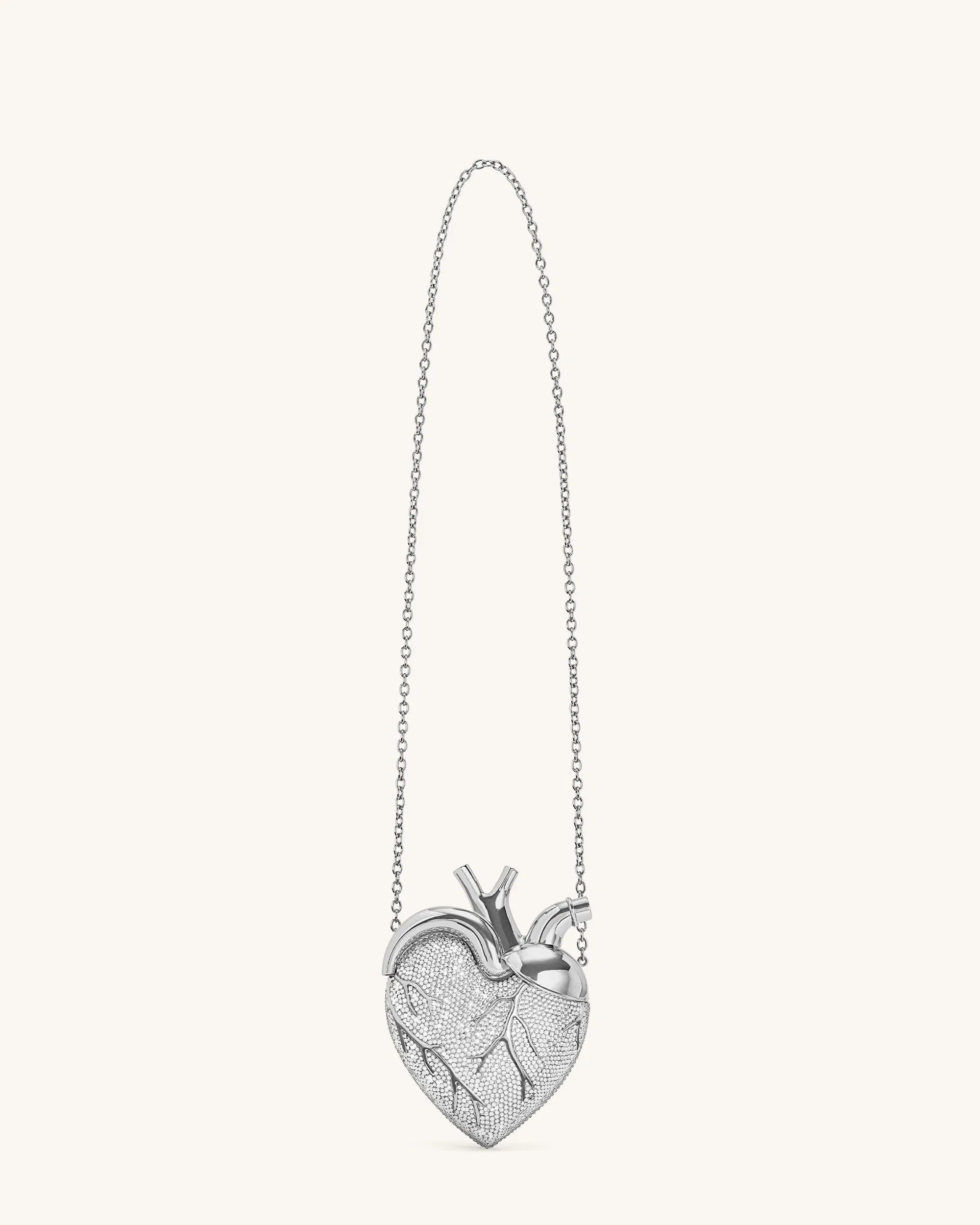 Jw Pei Maren Artificial Crystal Heart Shaped Bag Silver
