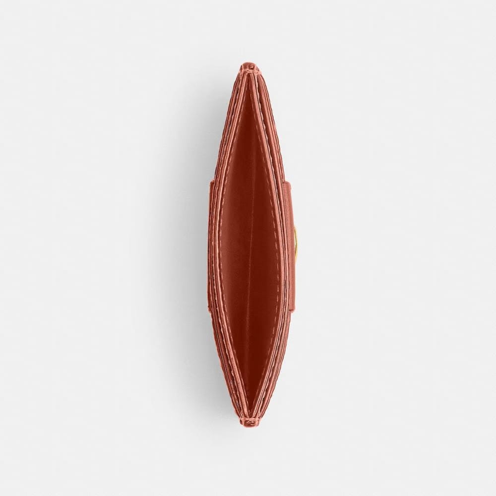 Coach Essential Card Case In Signature Canvas Brass Melon Pink