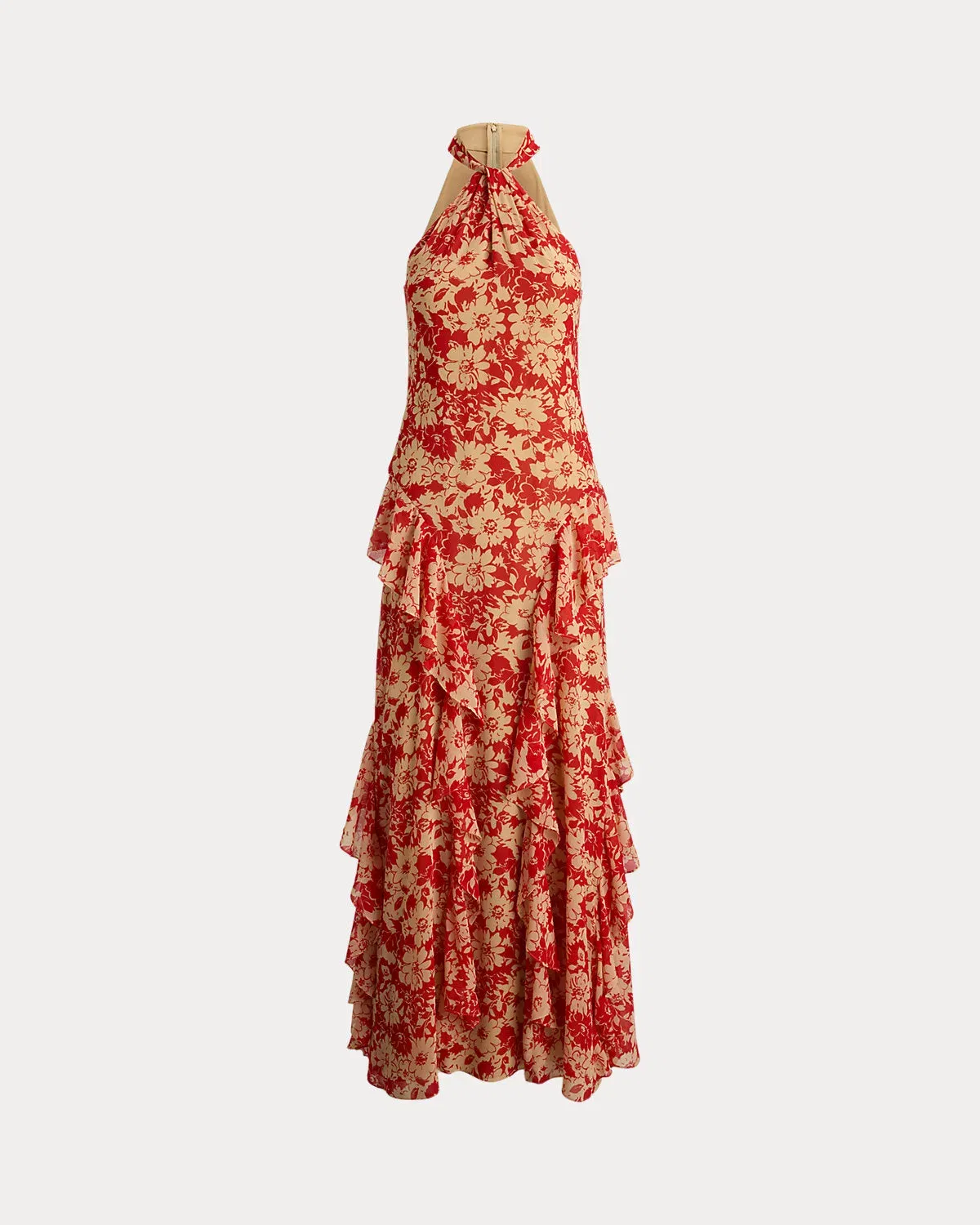 Ralph Lauren Floral RuffleTrim Georgette Halter Gown