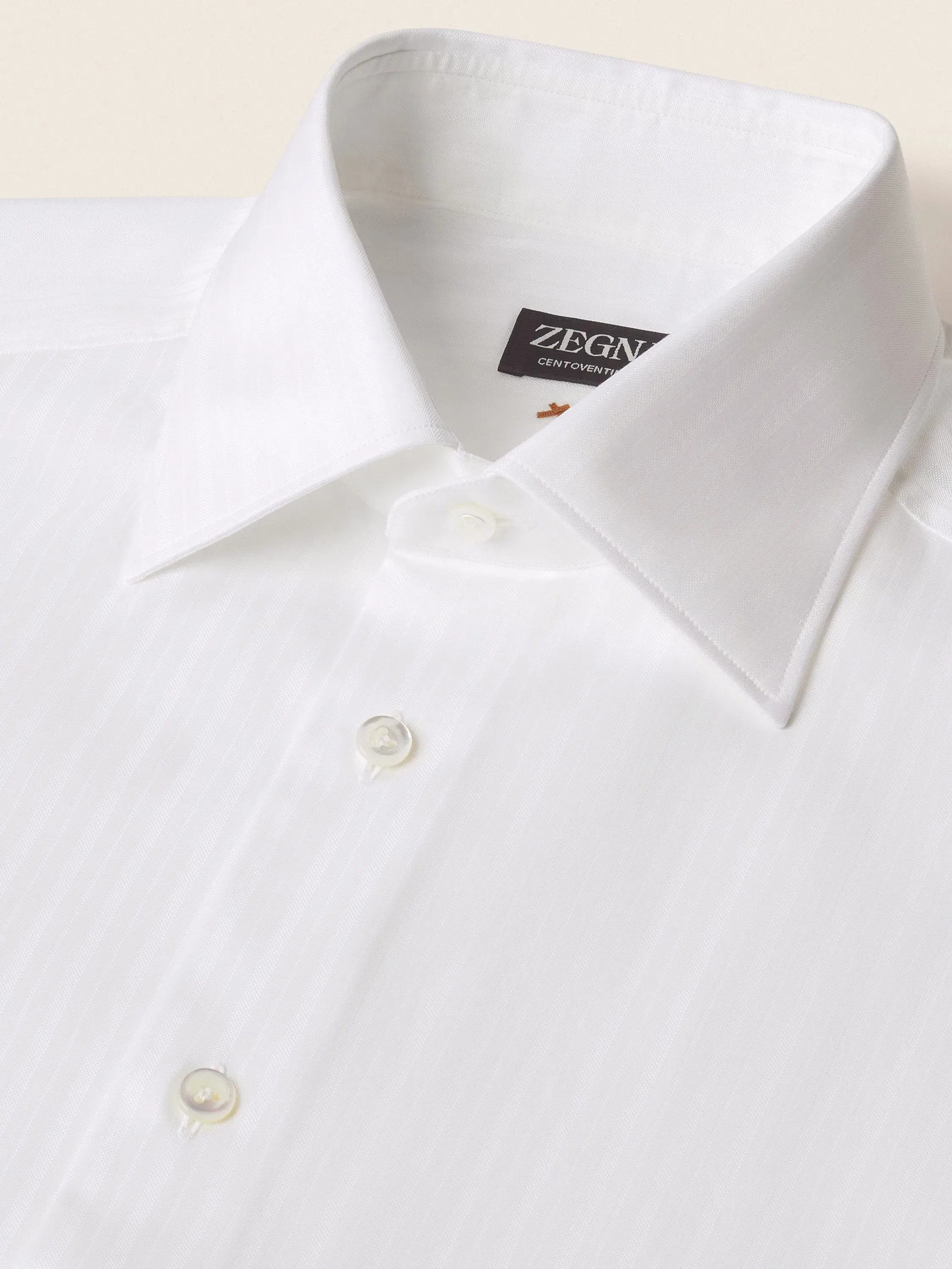 Zegna Optical White Structured Striped Centoventimila Cotton Shirt