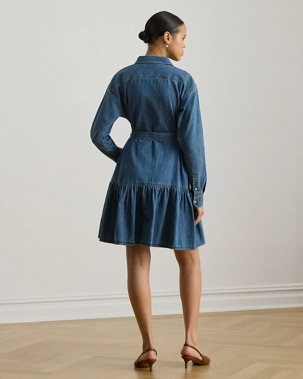 Ralph Lauren Belted Denim Tiered Shirtdress