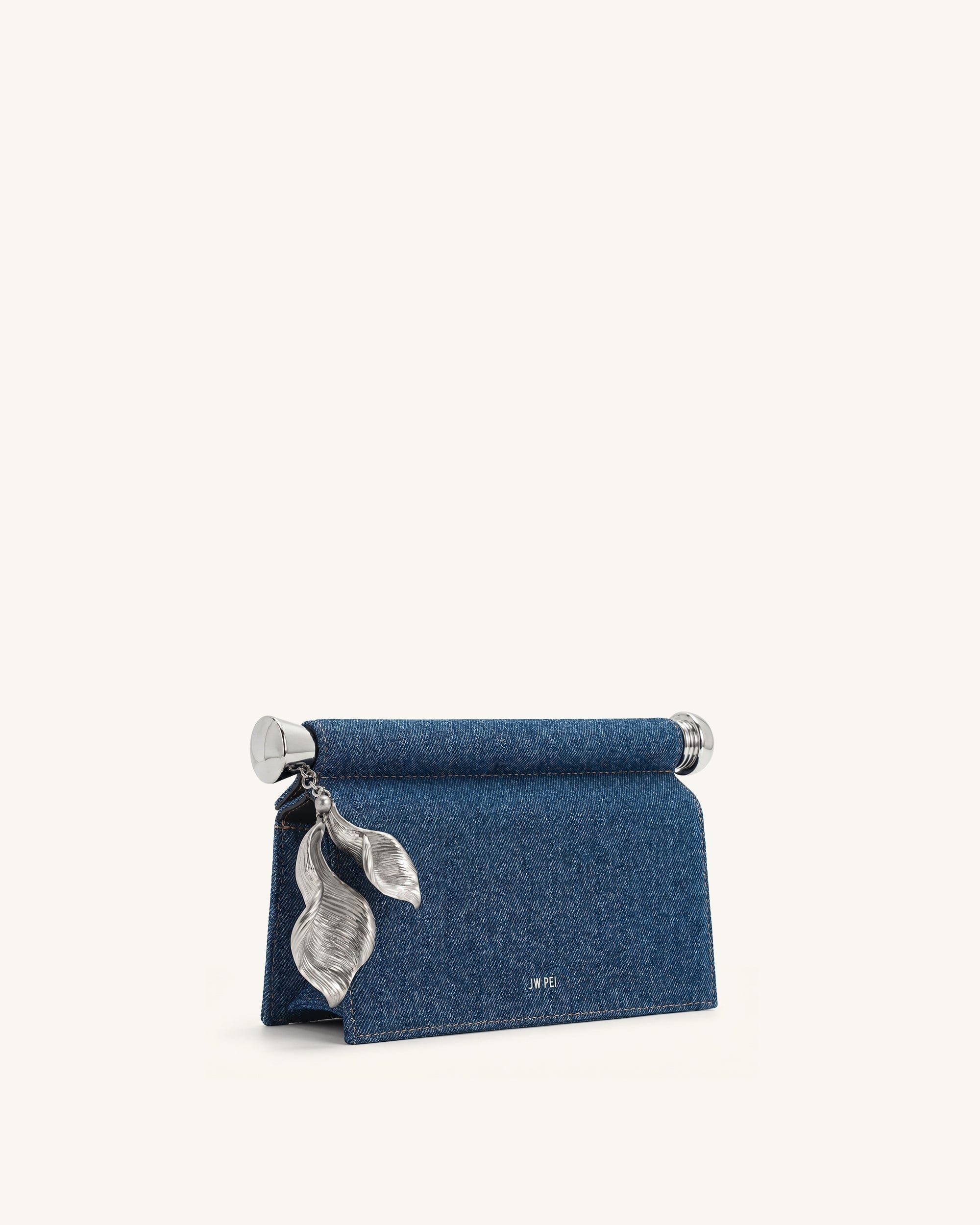 Jw Pei Holly Metal Pendant Embellished Clutch Blue Denim