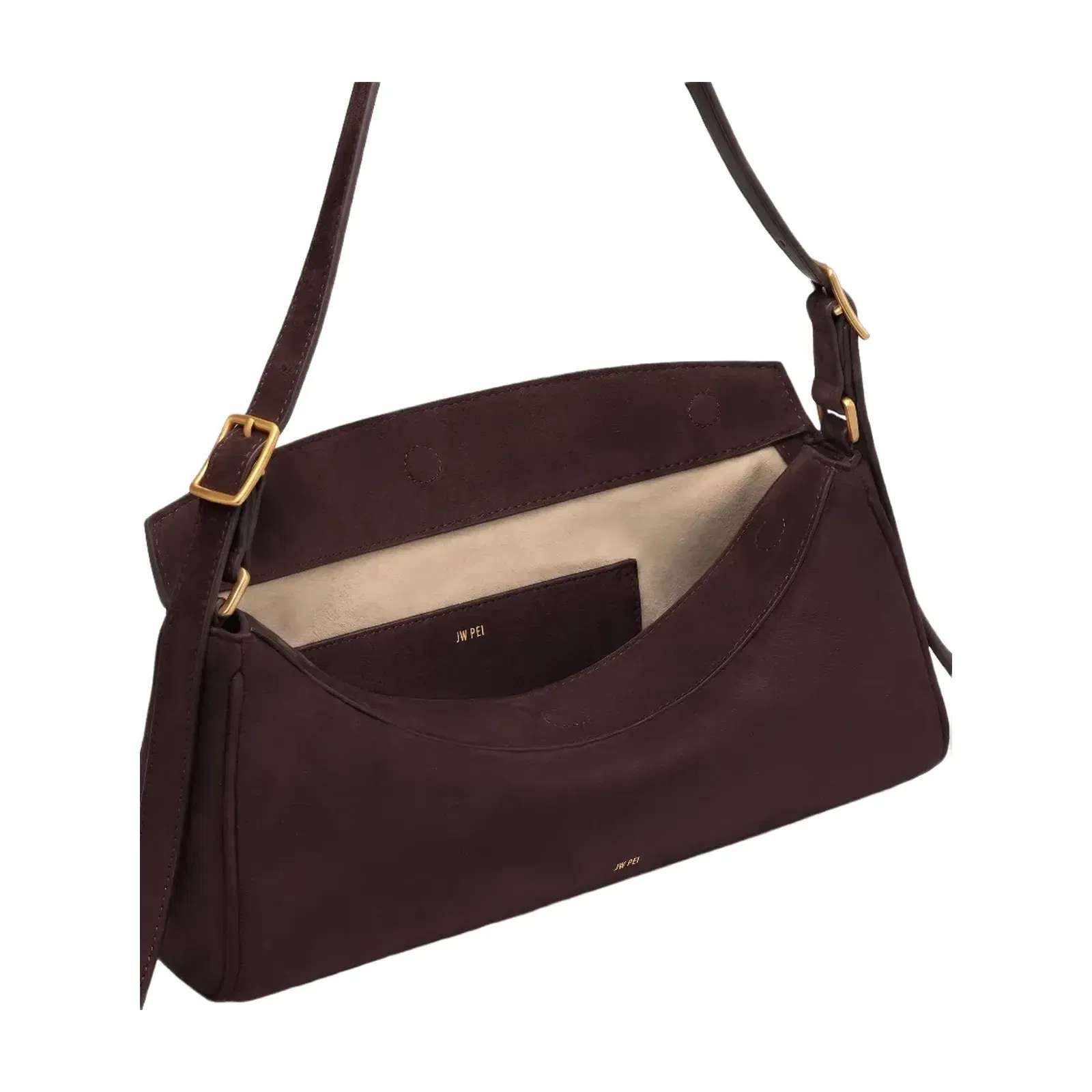 Jw Pei Elowen Faux Suede East West Shoulder Bag Dark Brown