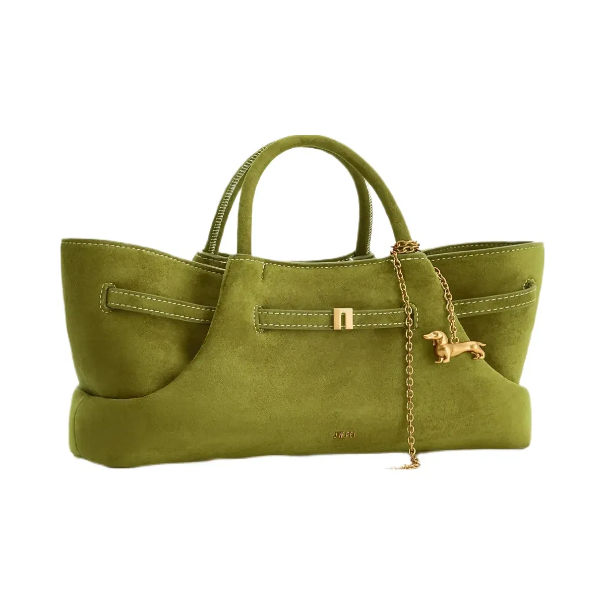 Jw Pei Maeve Dachshund Metal Charm Faux Suede Tote Bag Olive Green