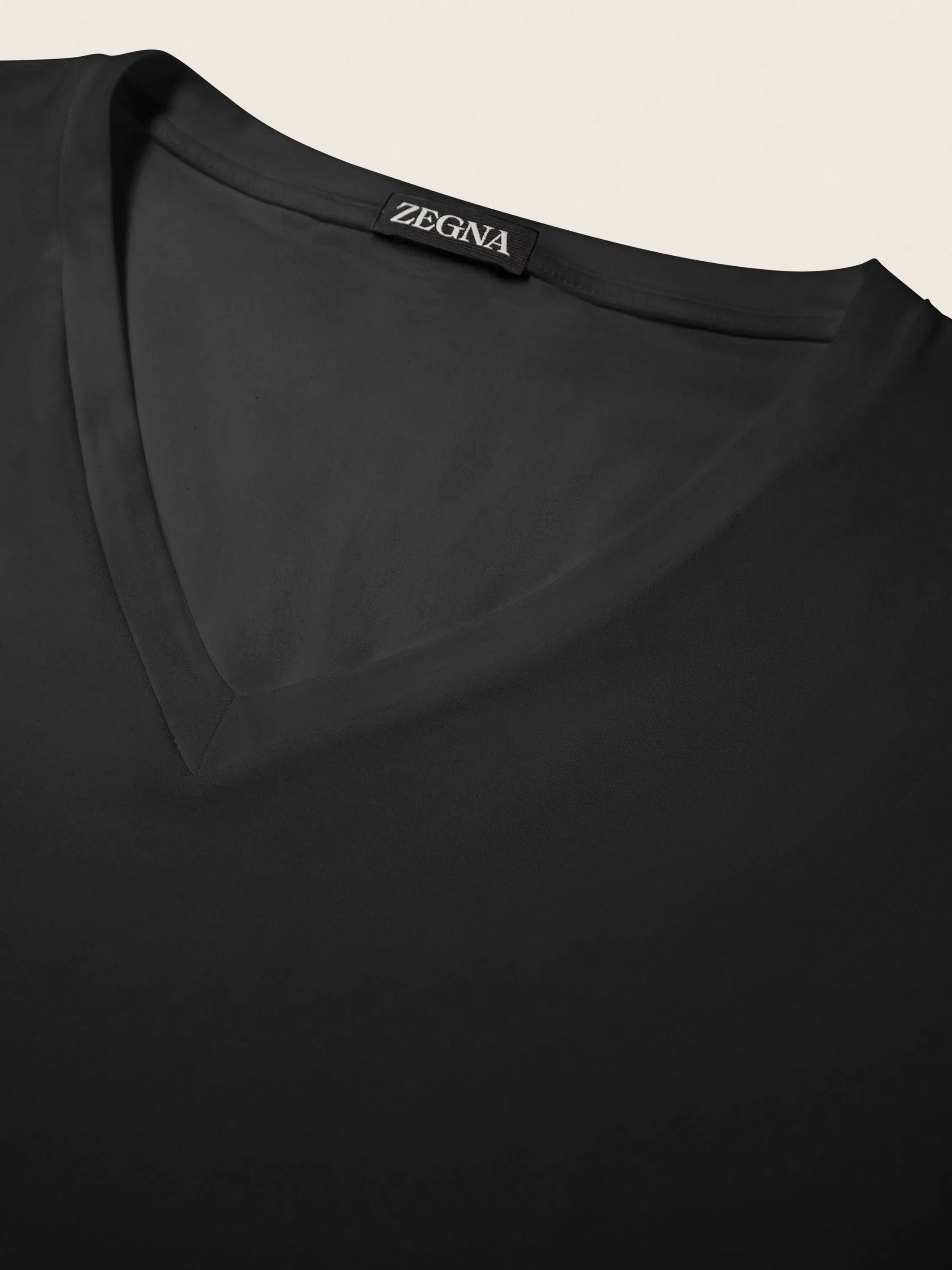 Zegna Black Cotton V-Neck T-Shirt