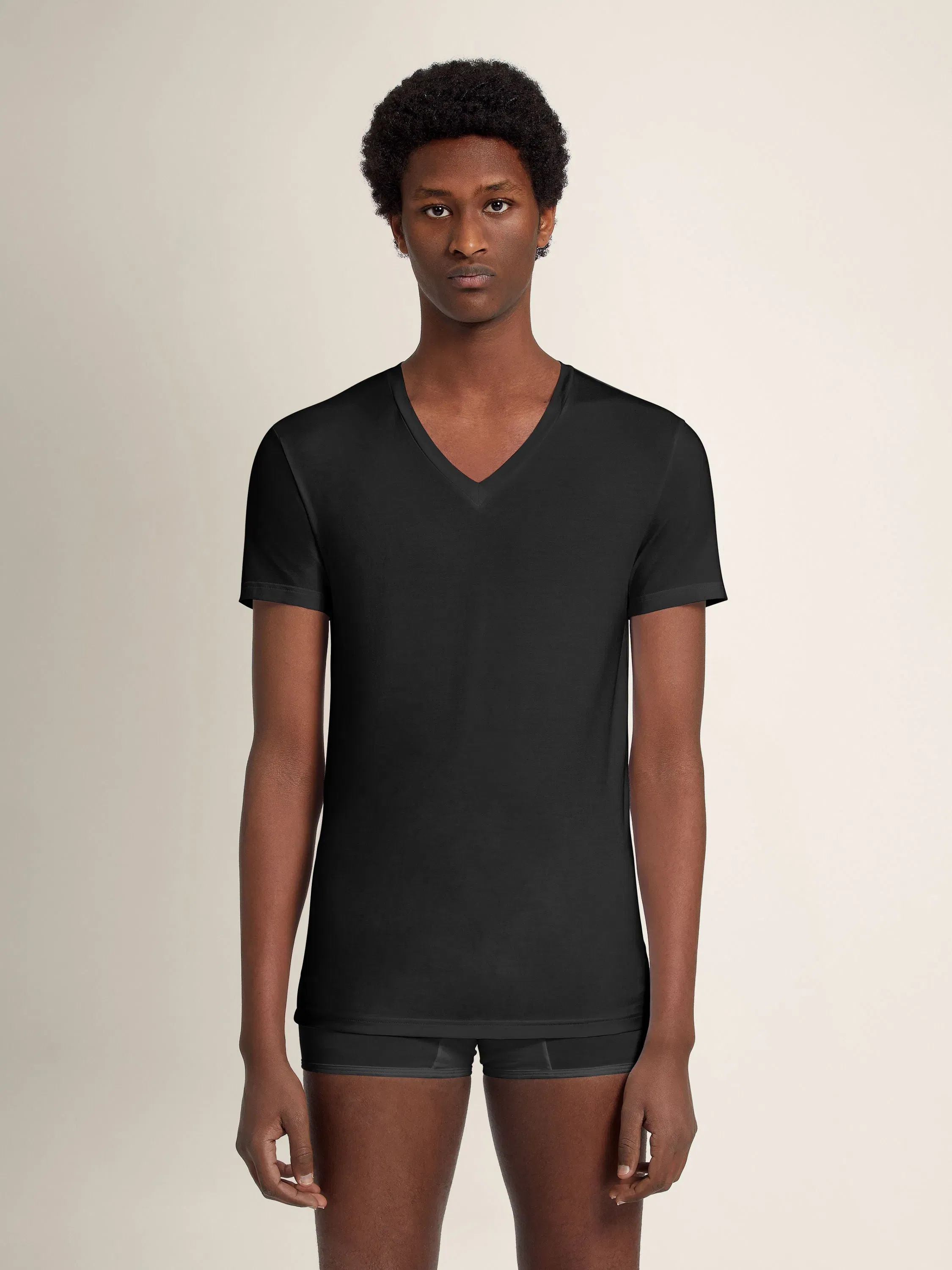 Zegna Black Cotton V-Neck T-Shirt