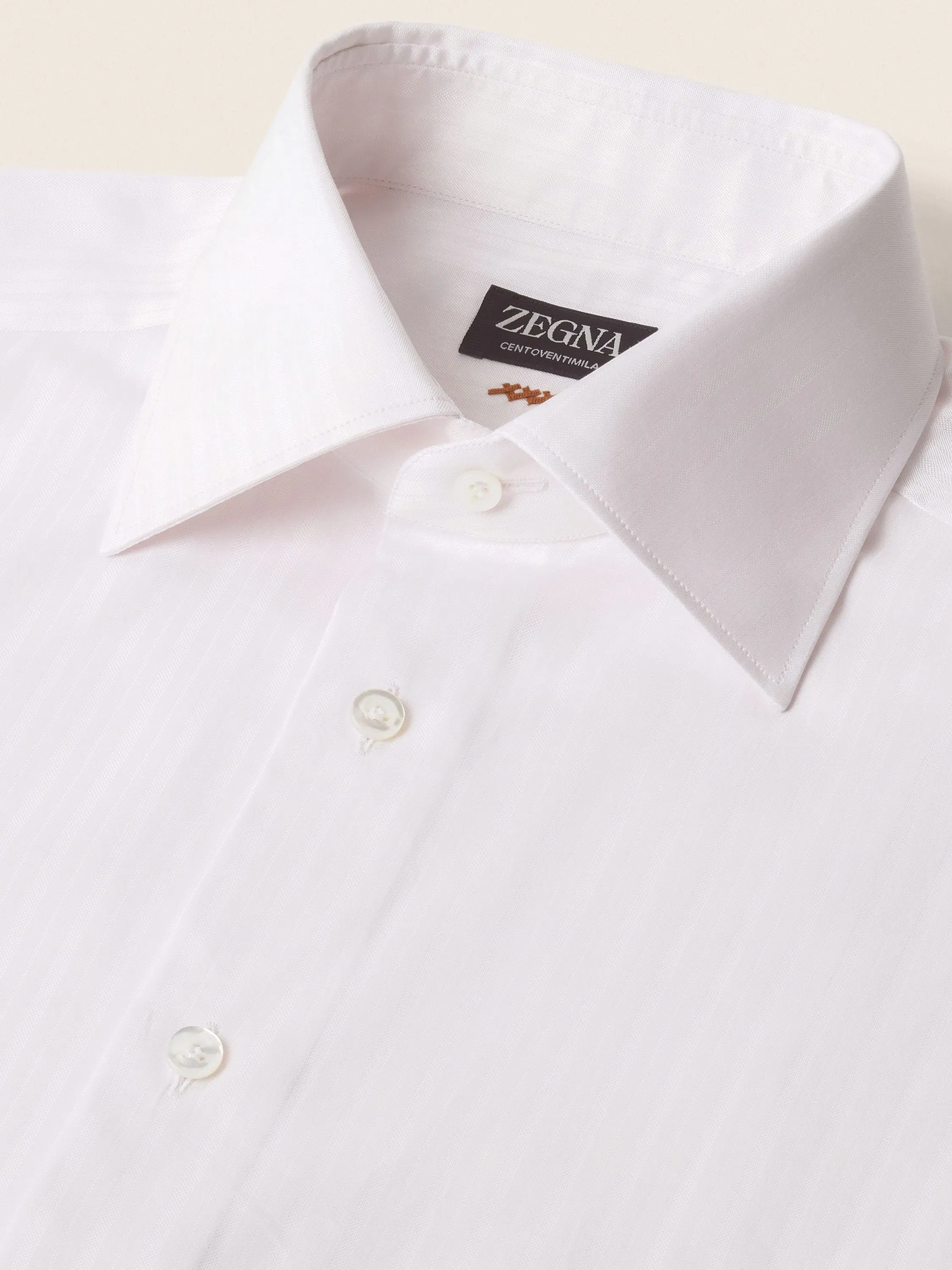 Zegna Light Pink Structured Striped Centoventimila Cotton Shirt