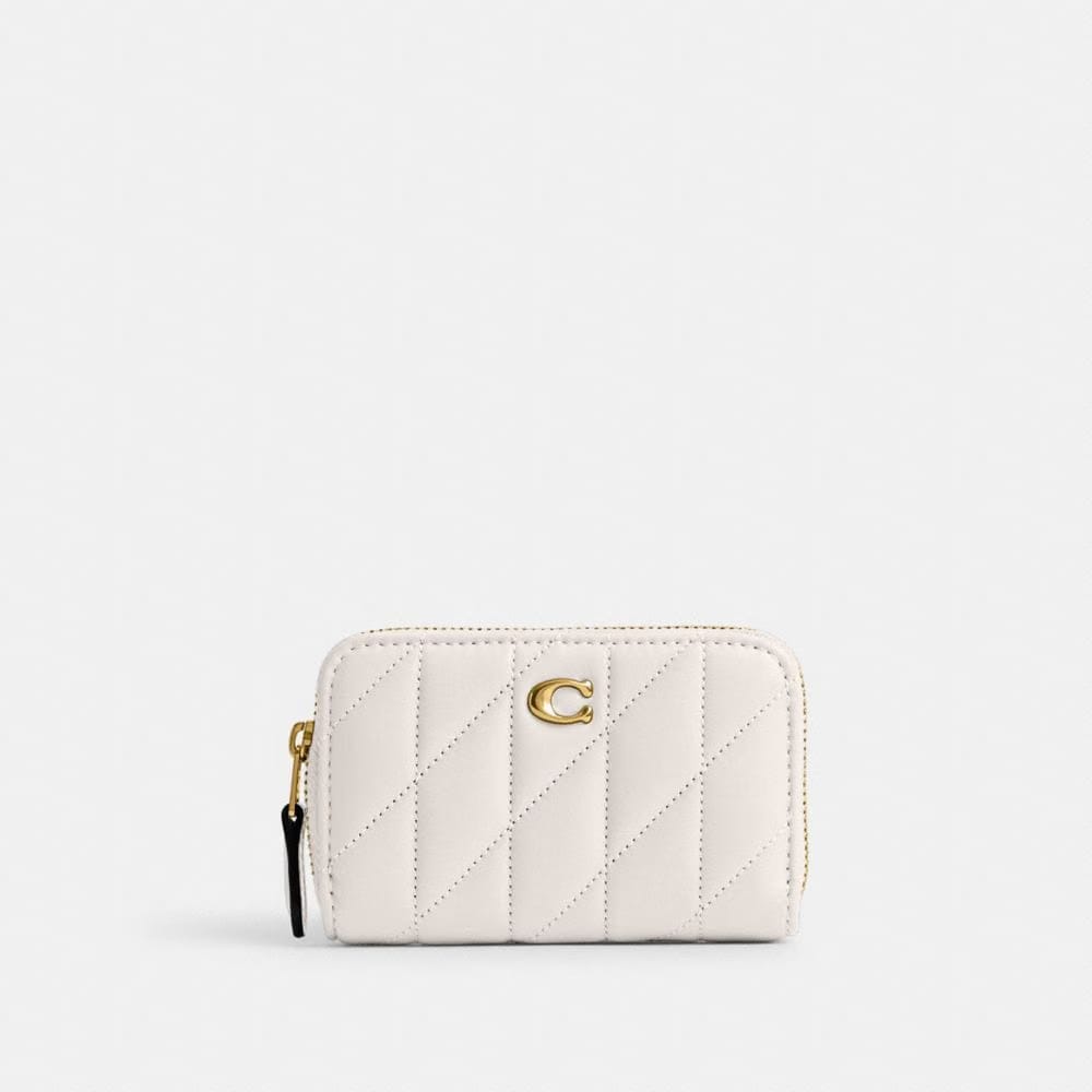 Coach Essential Small Zip Around Card Case With Pillow Quilting Brass Chalk