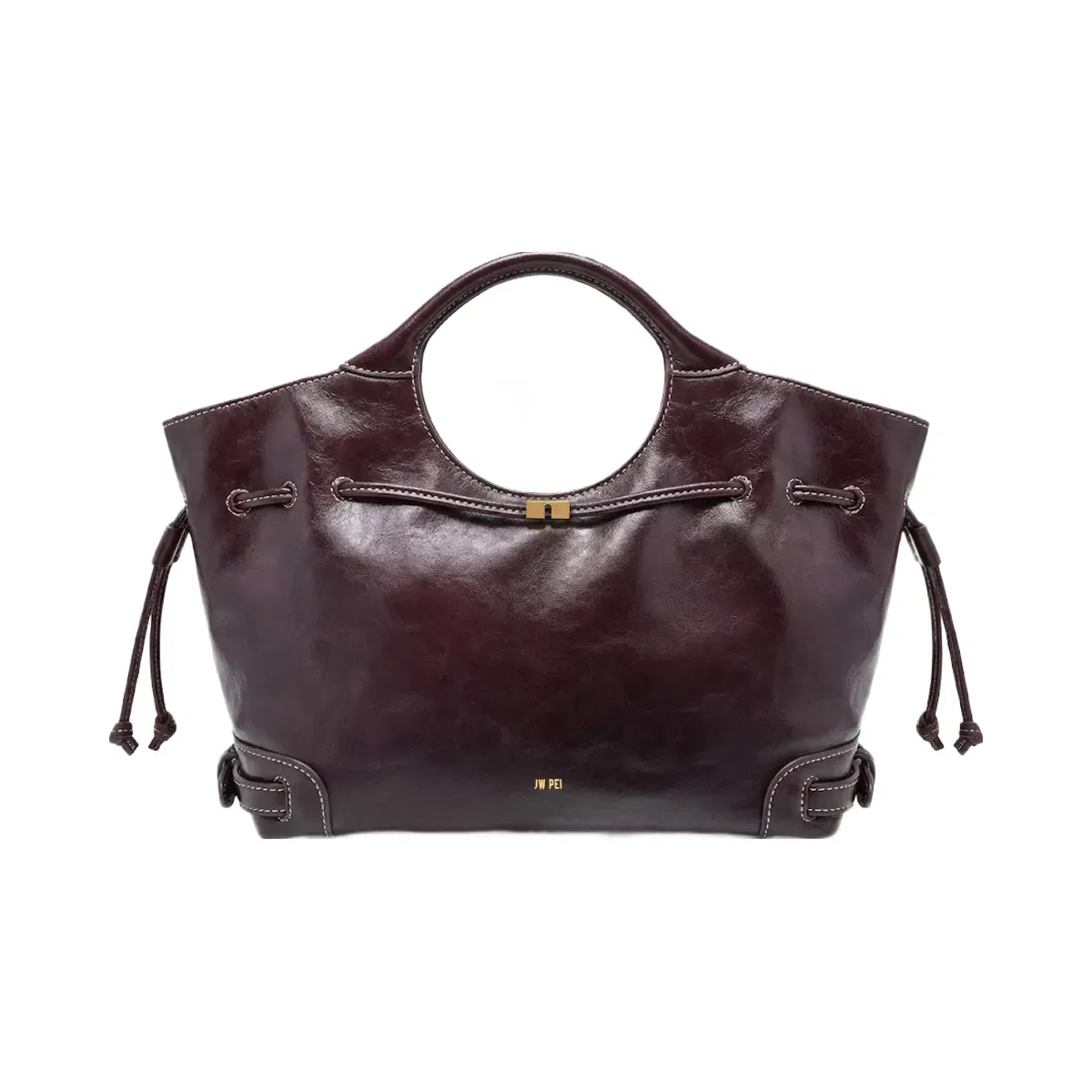 Jw Pei Virelle Waxed Vegan Leather Drawstring Tote Bag Burgundy