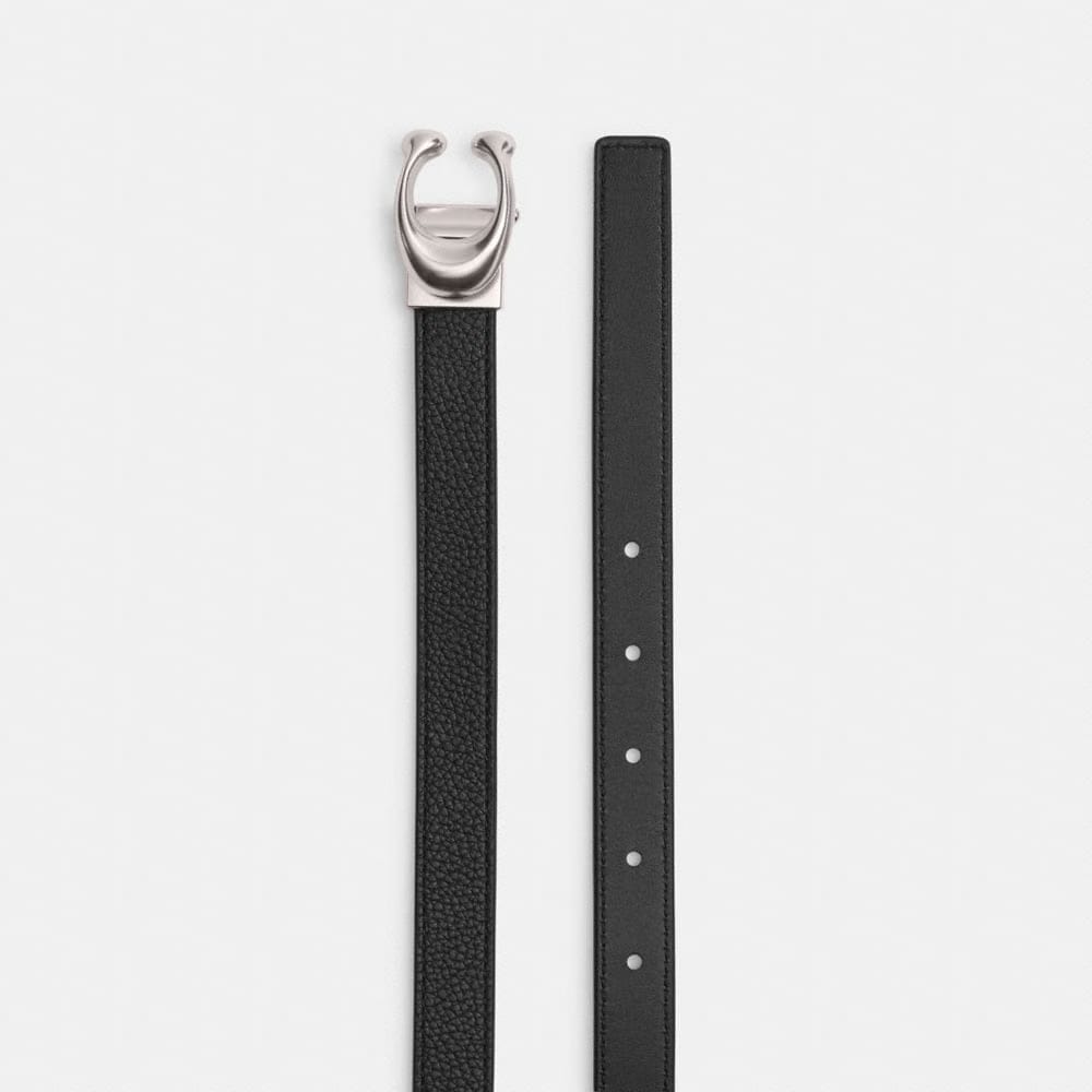Coach Sculpted Signature Buckle Reversible Belt, 20 Mm Silver Black