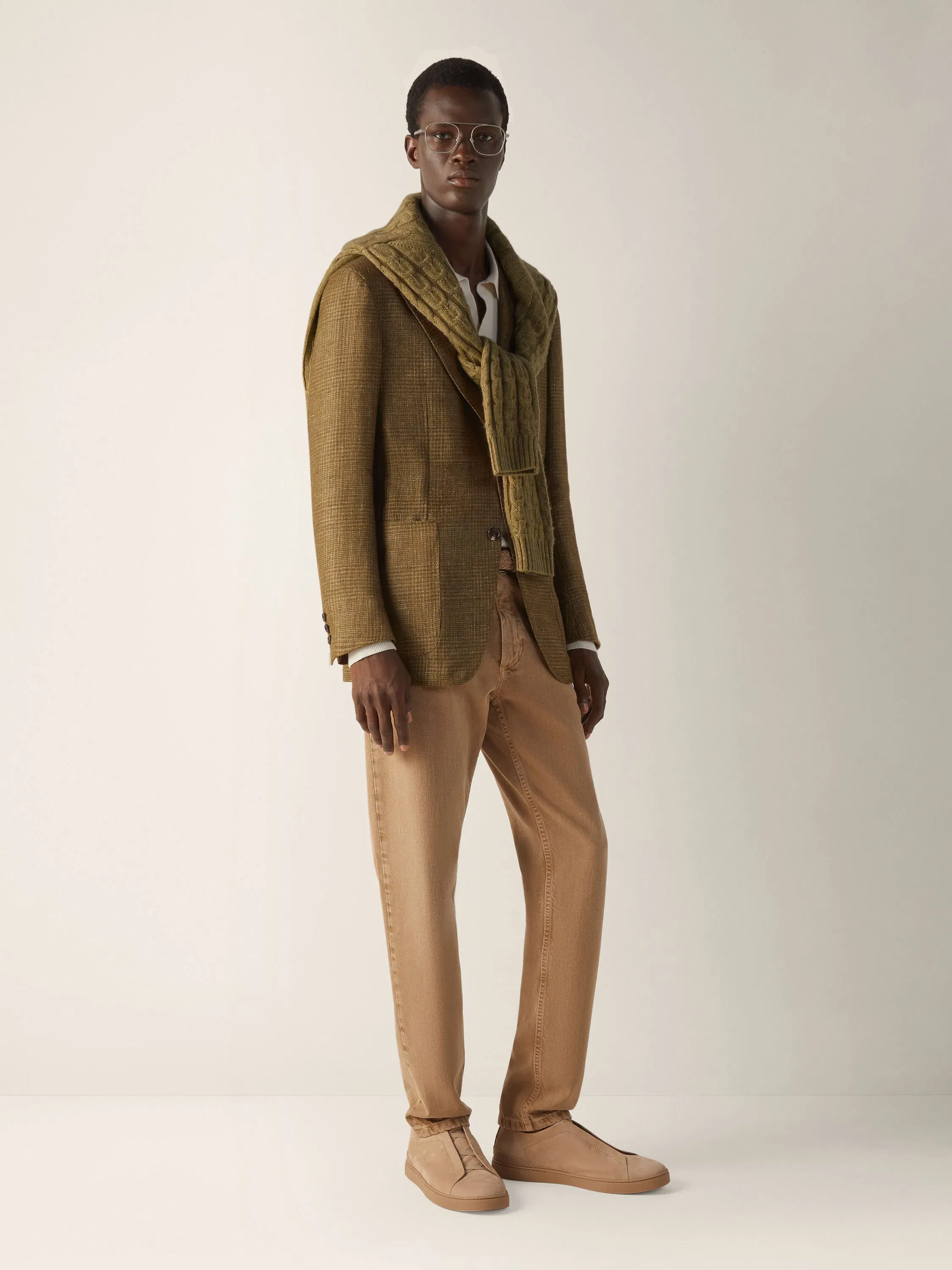 Zegna Olive Green Cashmere Linen And Silk Jacket