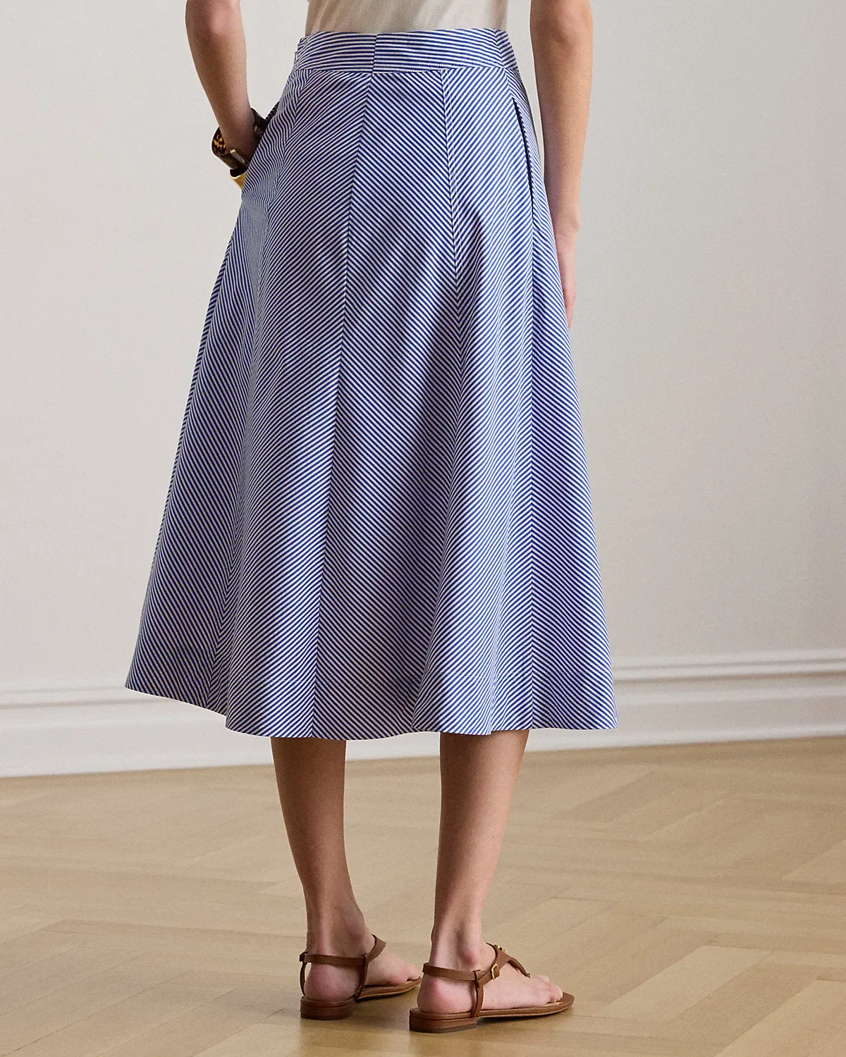 Ralph Lauren Striped Paneled Cotton Broadcloth Skirt