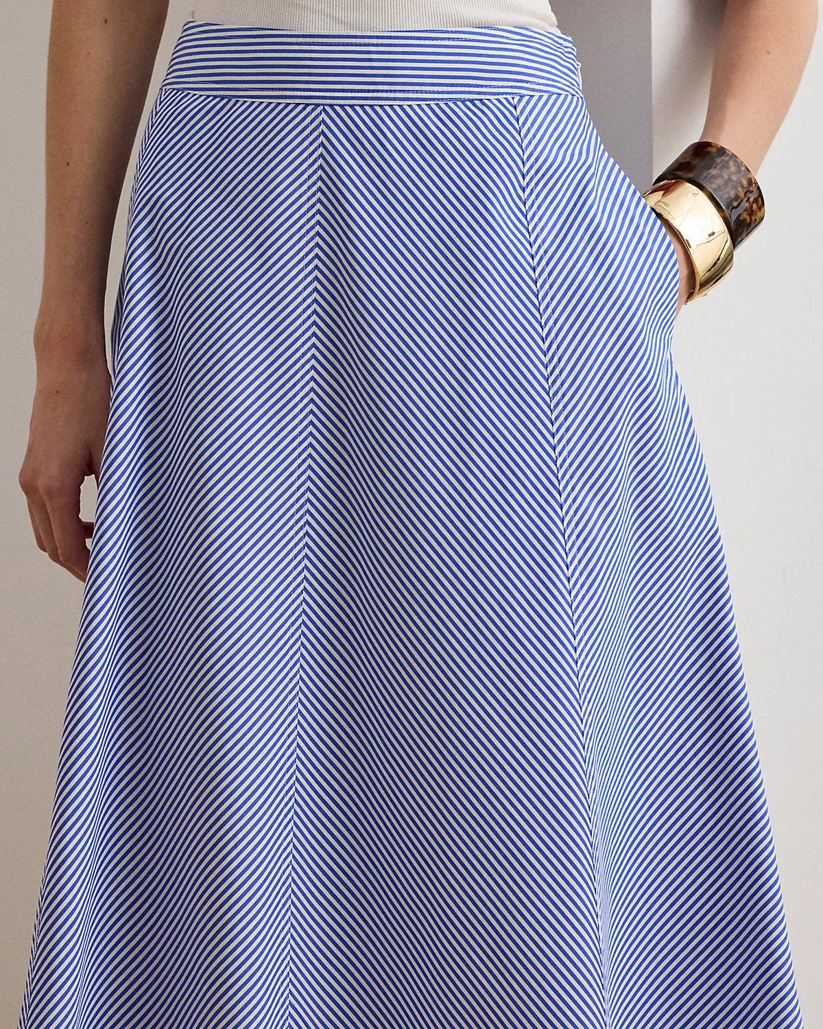 Ralph Lauren Striped Paneled Cotton Broadcloth Skirt