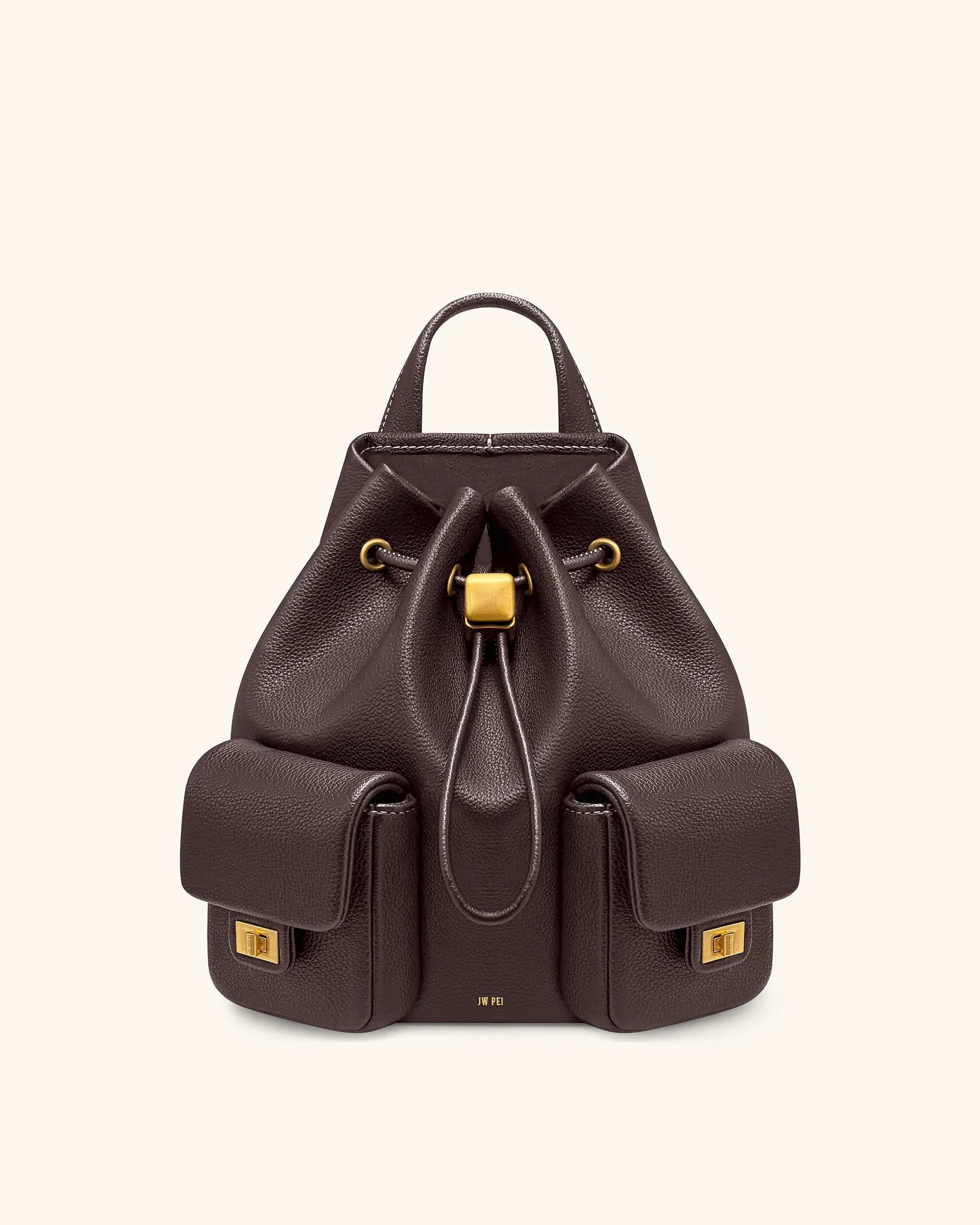 Jw Pei Avery Pebbled Drawstring Utility Backpack – Dark Brown