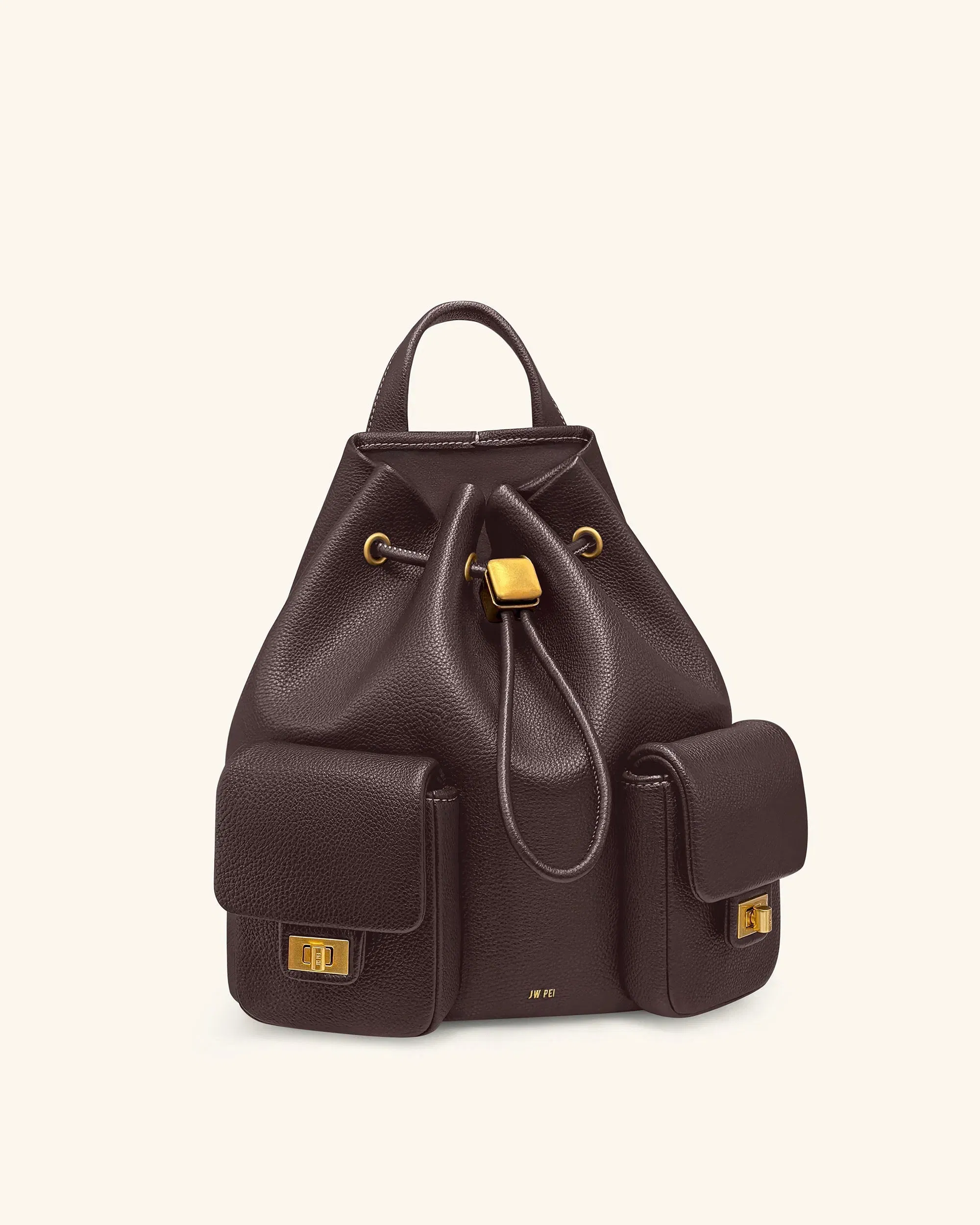 Jw Pei Avery Pebbled Drawstring Utility Backpack – Dark Brown