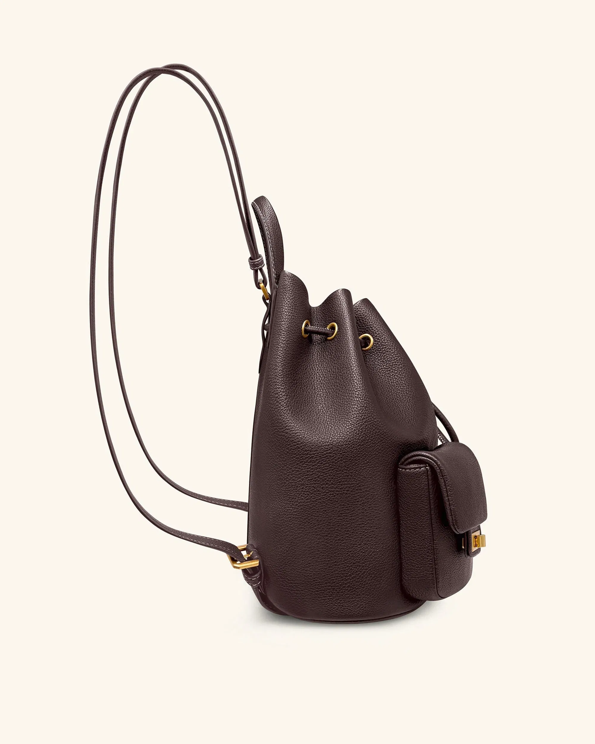 Jw Pei Avery Pebbled Drawstring Utility Backpack – Dark Brown
