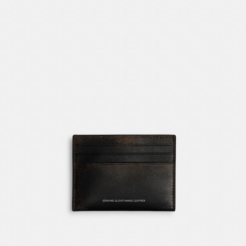 Coach Card Case In Loved Leather Black Light Tan