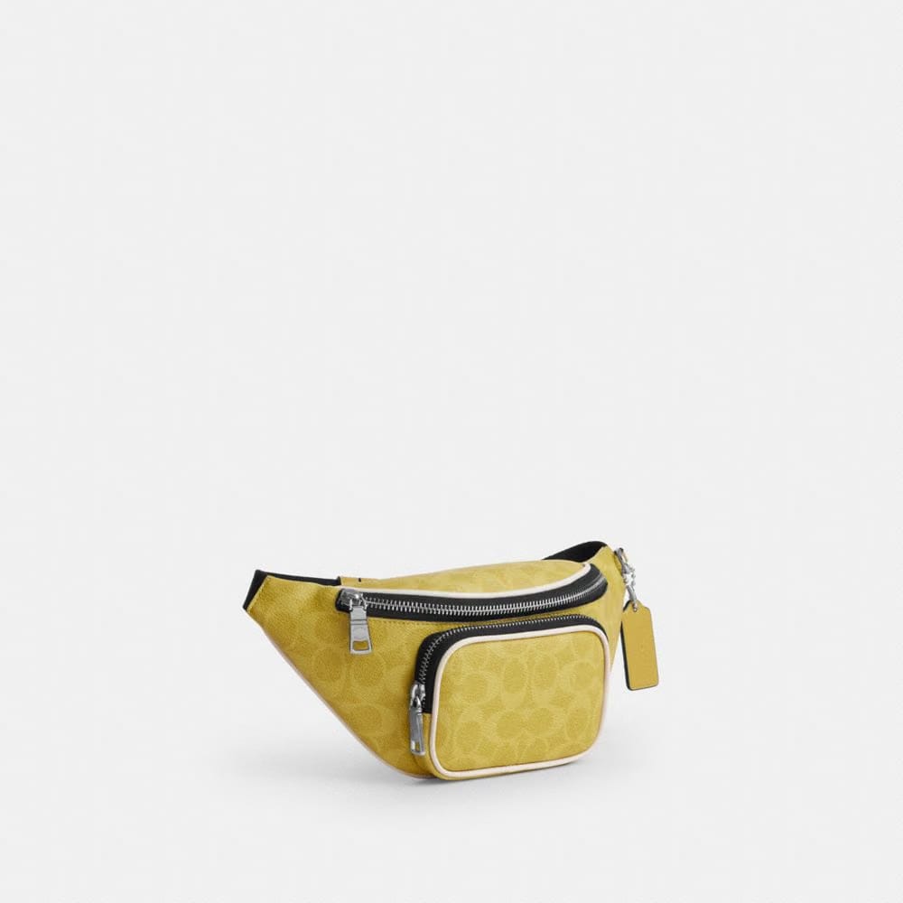 Coach Travis Belt Bag 30 In Signature Canvas Silver Light Citron