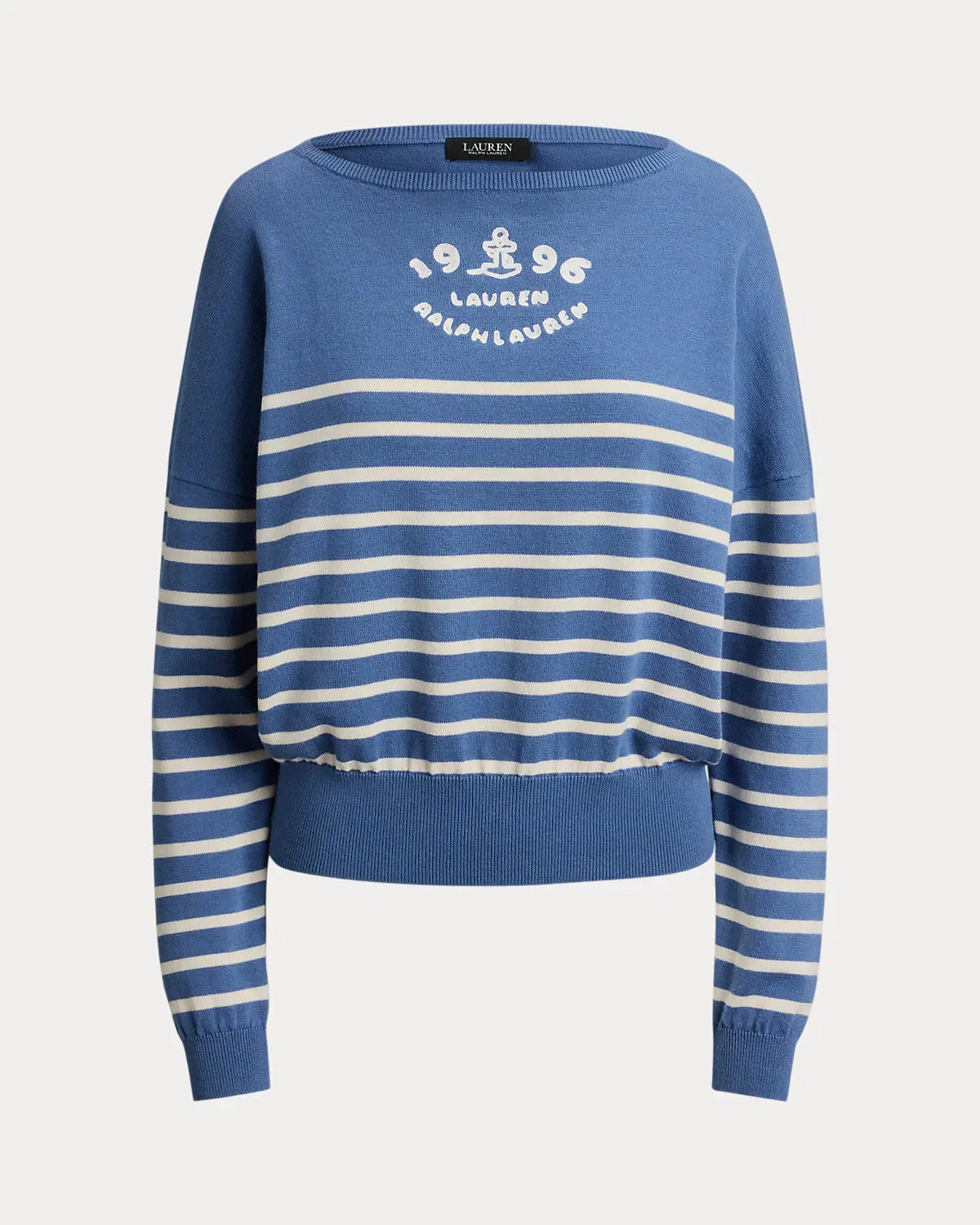 Ralph Lauren Logo Striped Cotton Boatneck Sweater