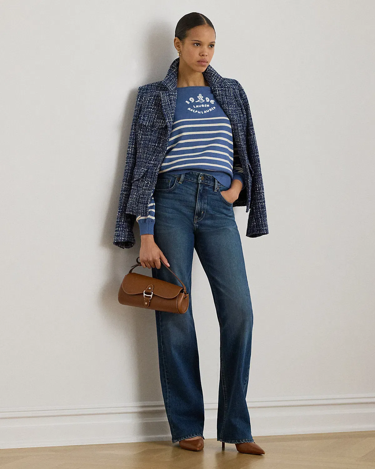 Ralph Lauren Logo Striped Cotton Boatneck Sweater