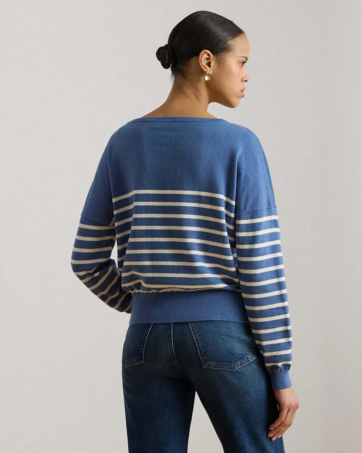 Ralph Lauren Logo Striped Cotton Boatneck Sweater
