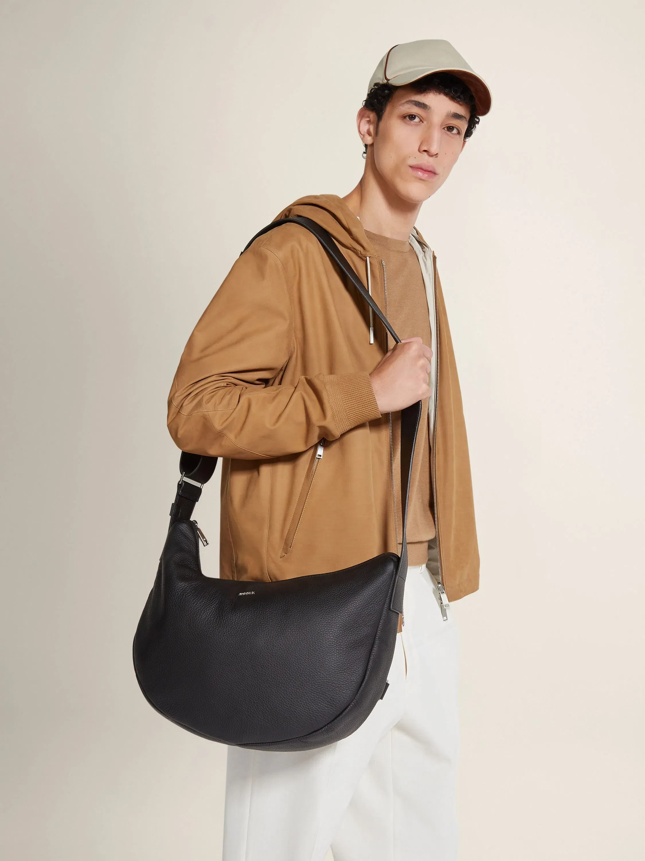 Zegna Black Deerskin Hobo Panorama Mini Bag