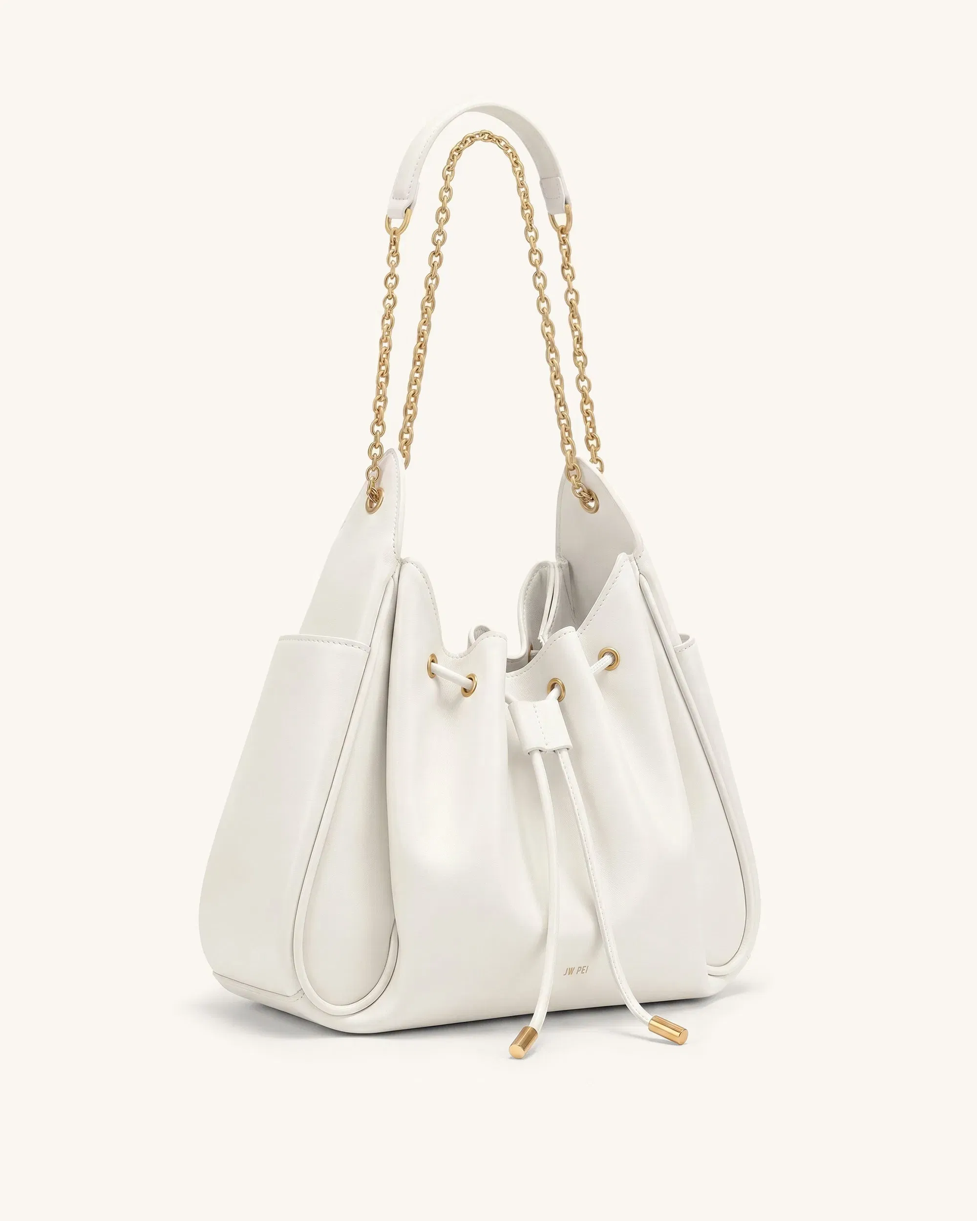 Jw Pei Rowan Ruched Drawstring Chain Bucket Bag Ivory