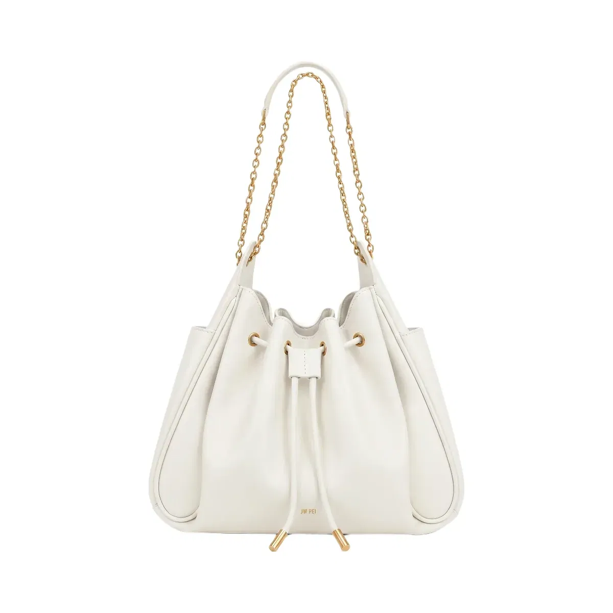 Jw Pei Rowan Ruched Drawstring Chain Bucket Bag Ivory