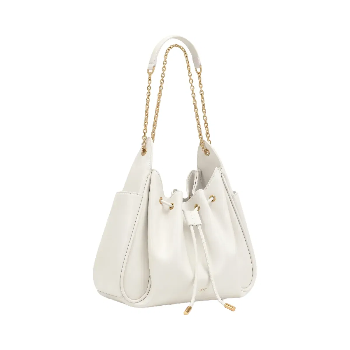 Jw Pei Rowan Ruched Drawstring Chain Bucket Bag Ivory