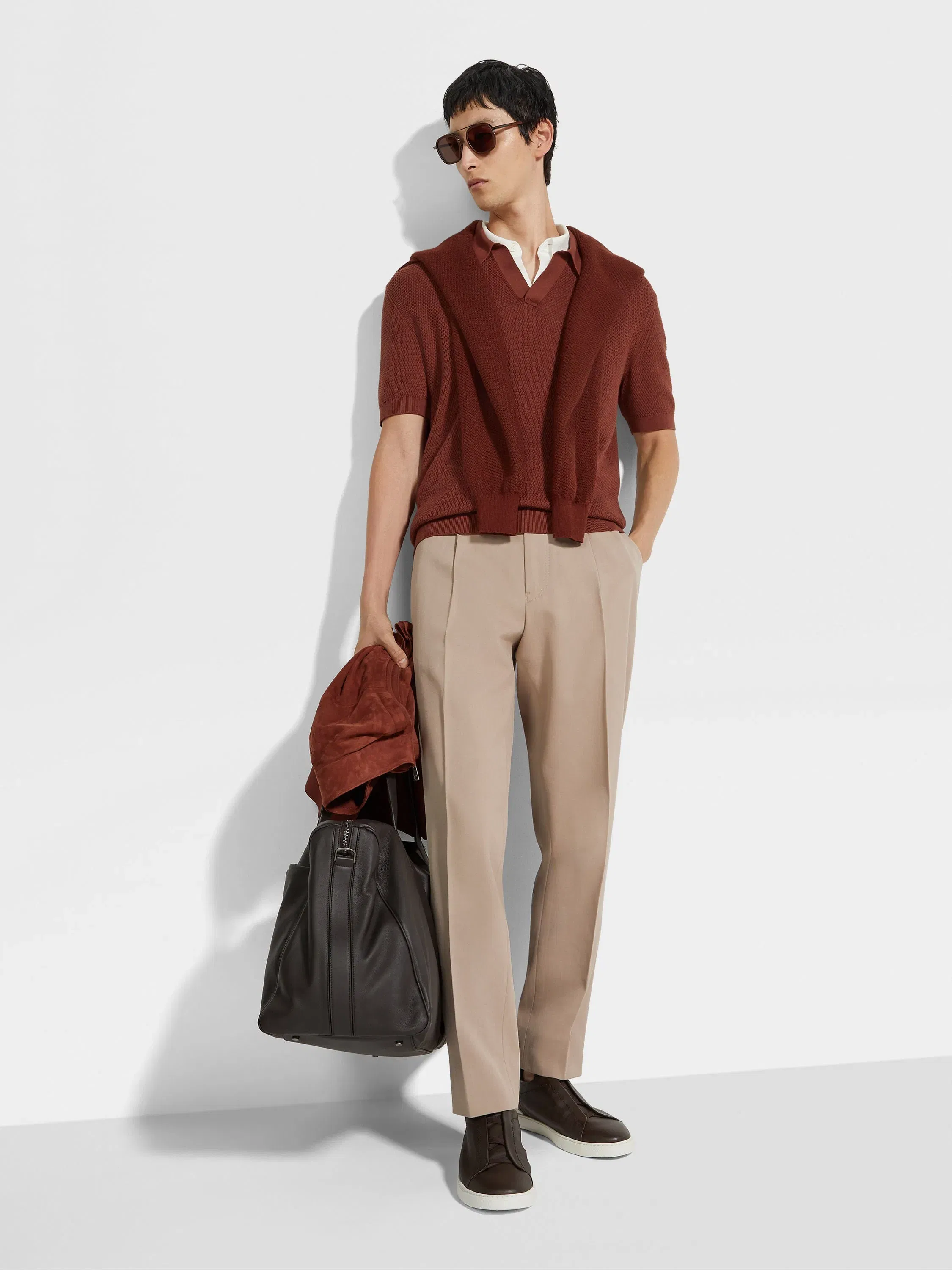 Zegna Light Taupe Cotton And Wool Pants