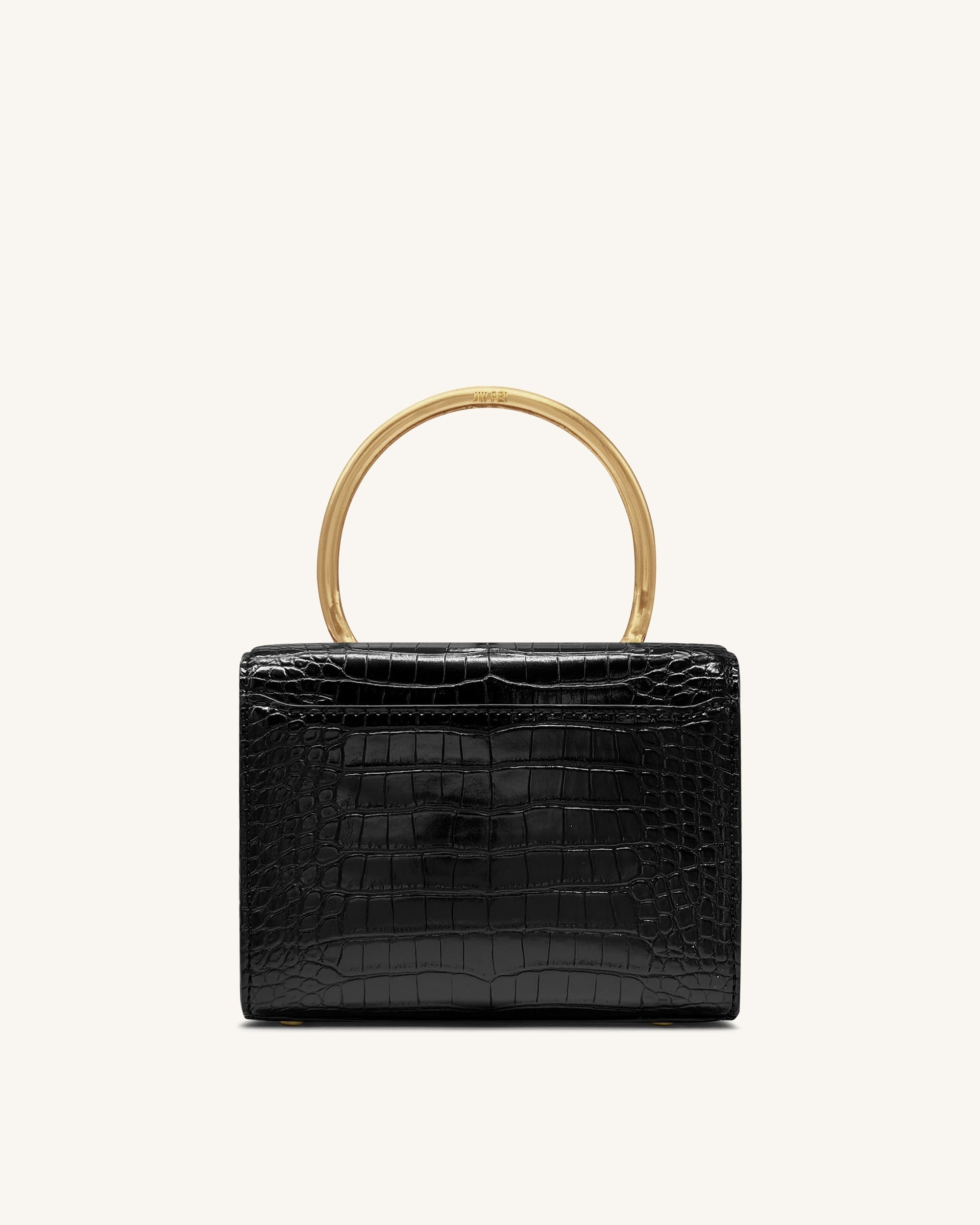 Jw Pei Astrid Calla Lily Metal Handle Top Handle Bag Black Croc